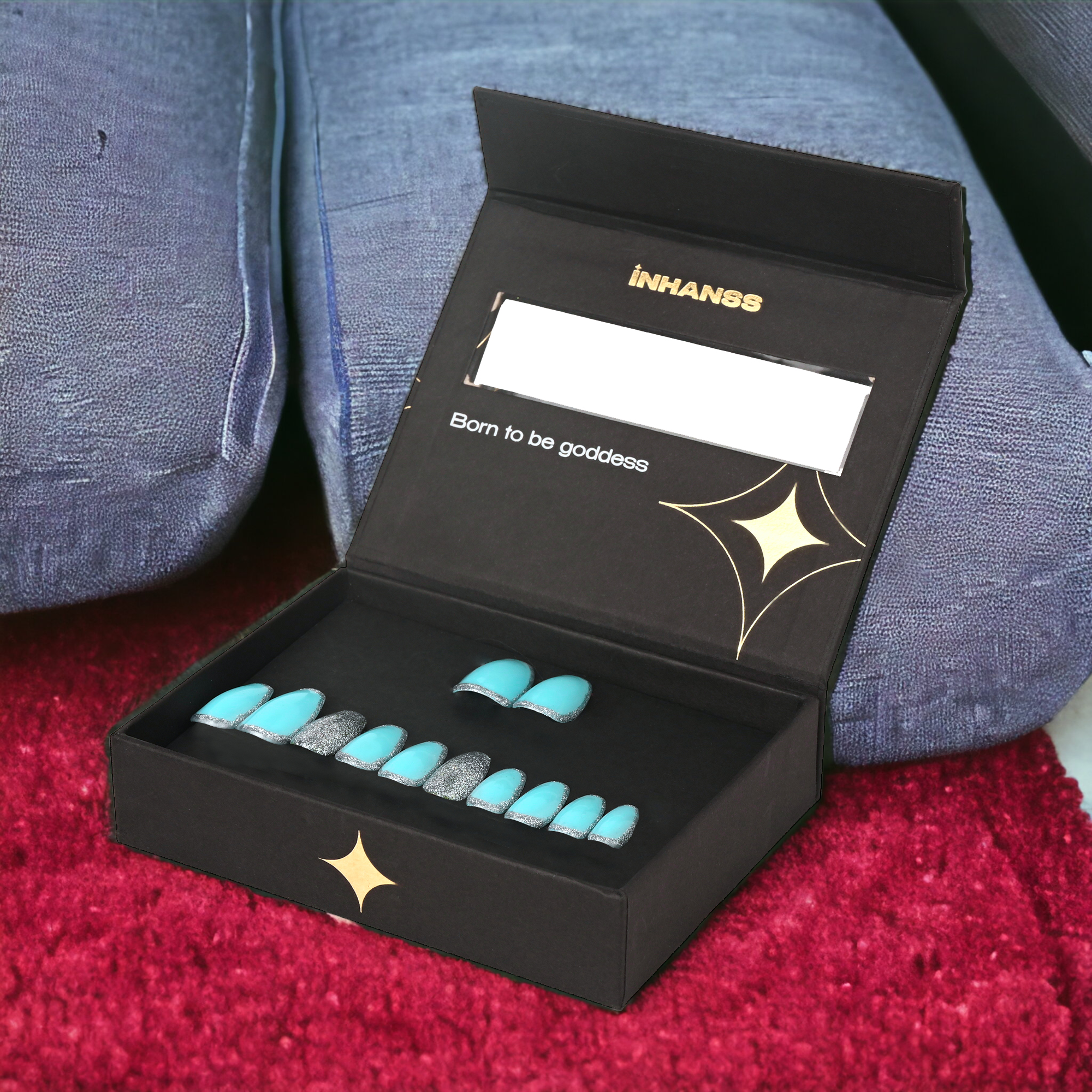 Handmade Reusable Premium Press on Nail Art Kit : BlueSky
