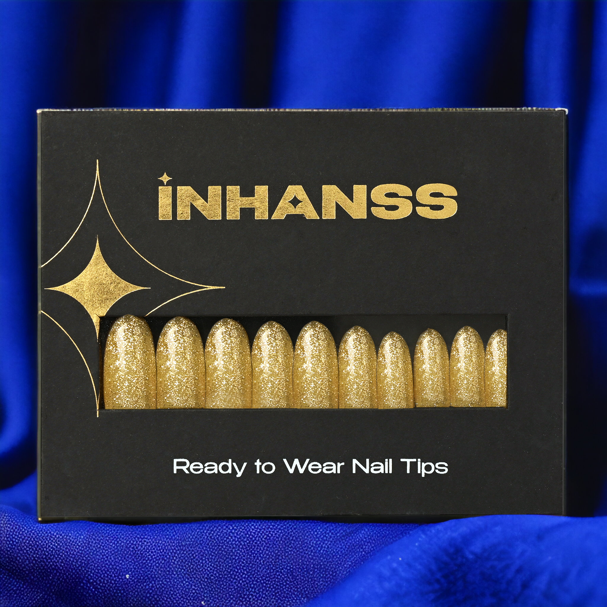 Handmade Reusable Premium Press on Nail Art Kit : Glittery Golden