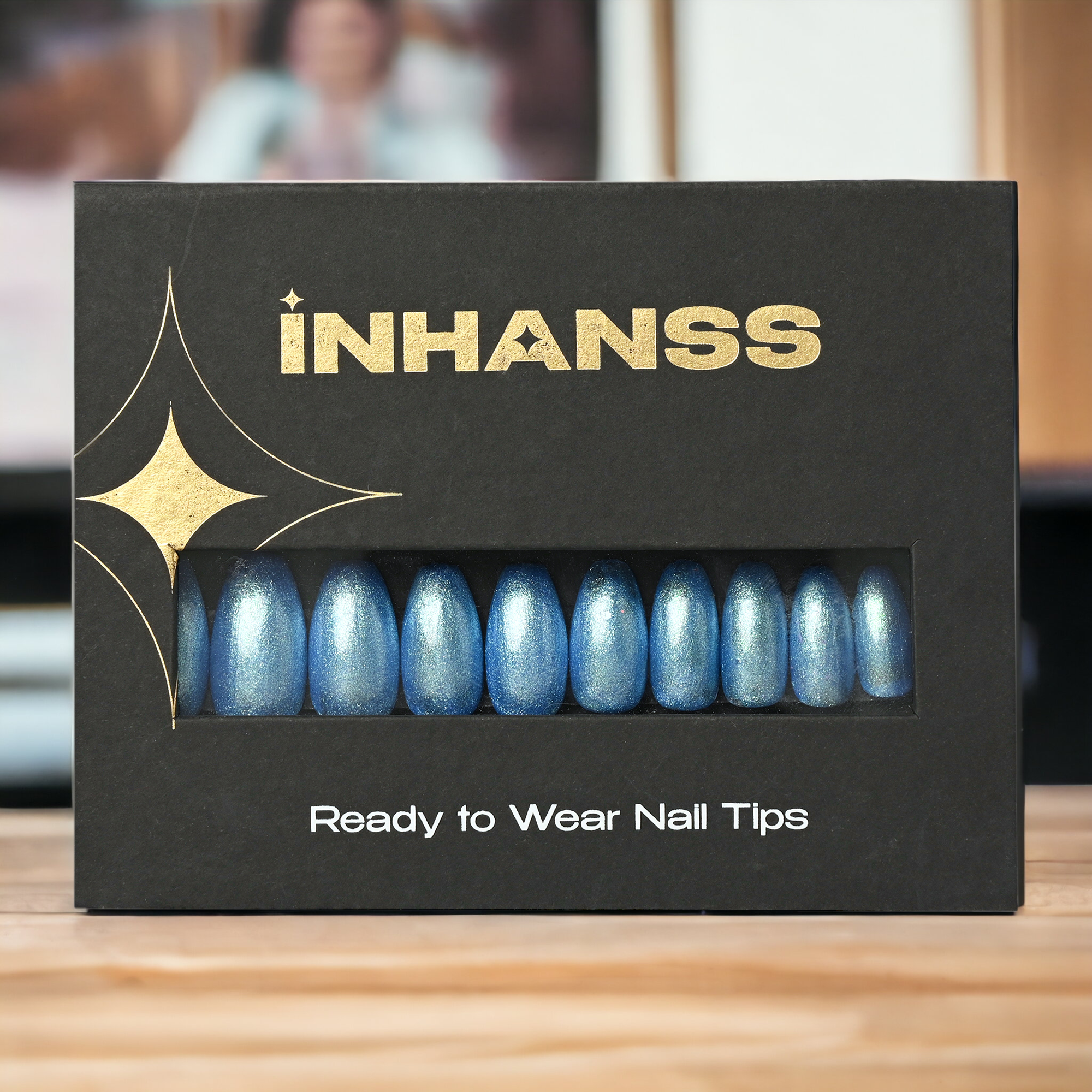 Handmade Reusable Premium Press on Nail With Nail Tabs : Blaring Blue