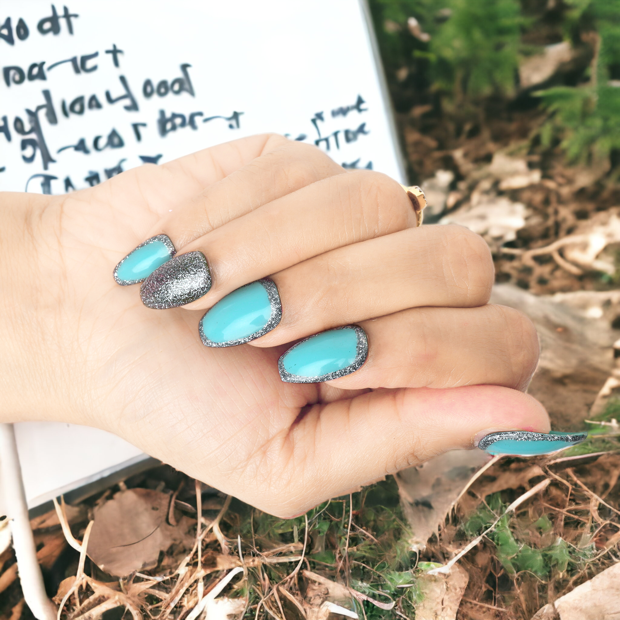 Handmade Reusable Premium Press on Nail With Nail Tabs : BlueSky