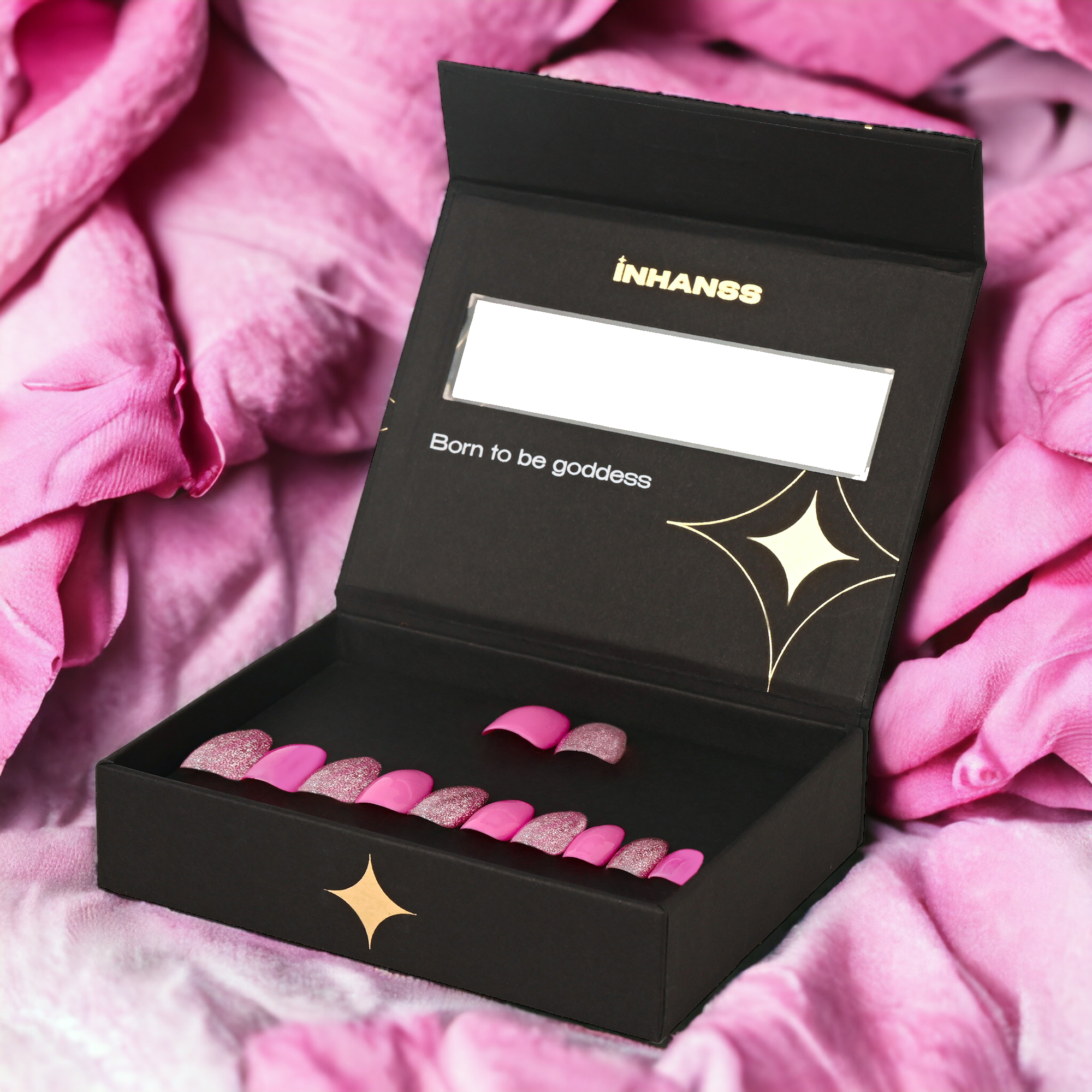 Handmade Reusable Premium Press on Nail Art Kit : Pinky Pink