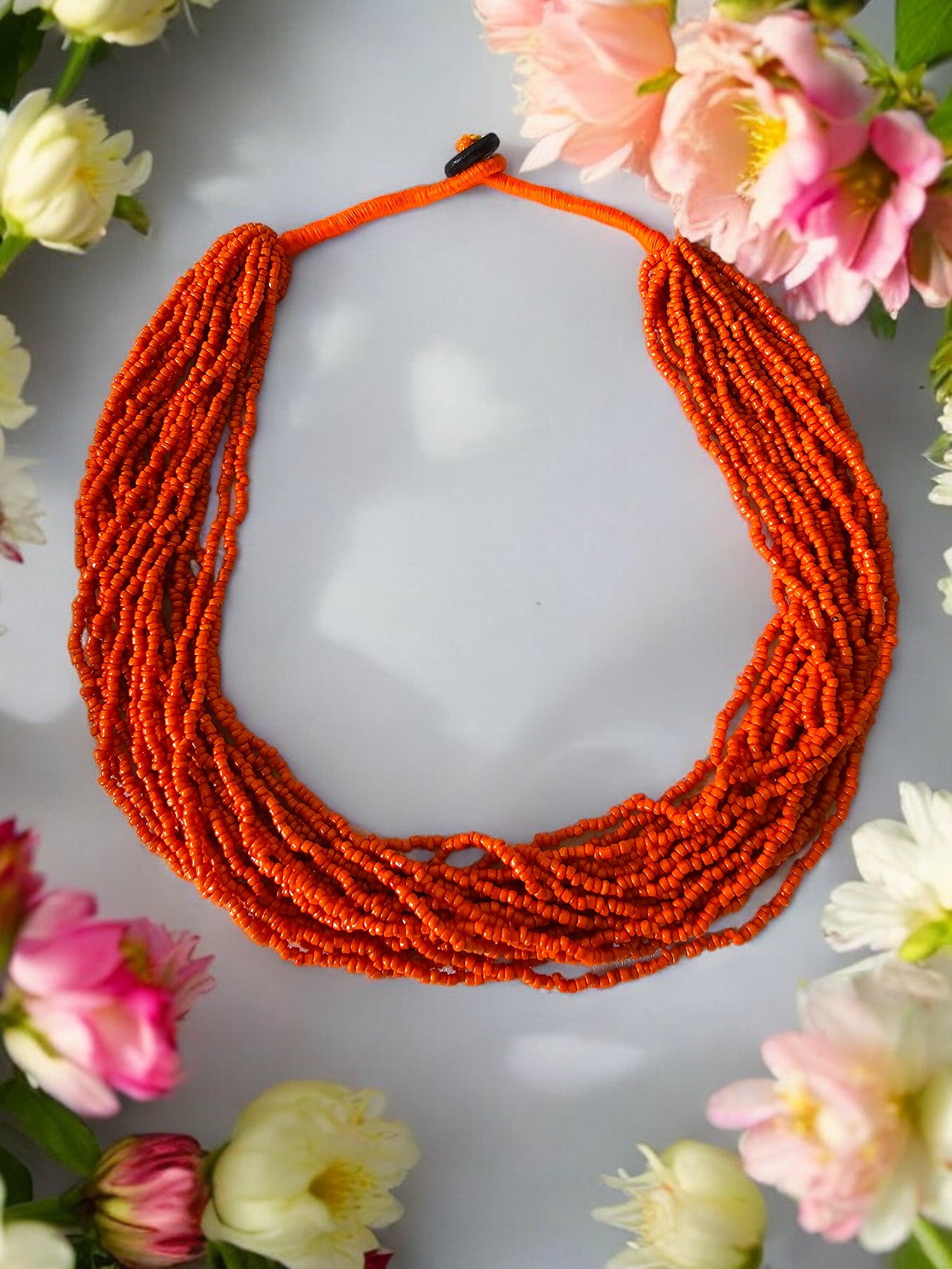 Handmade  20 Layers Tangerine Dream Necklace With Matching Earrings