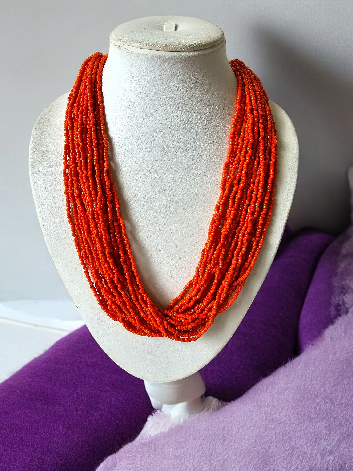 Handmade  20 Layers Tangerine Dream Necklace With Matching Earrings