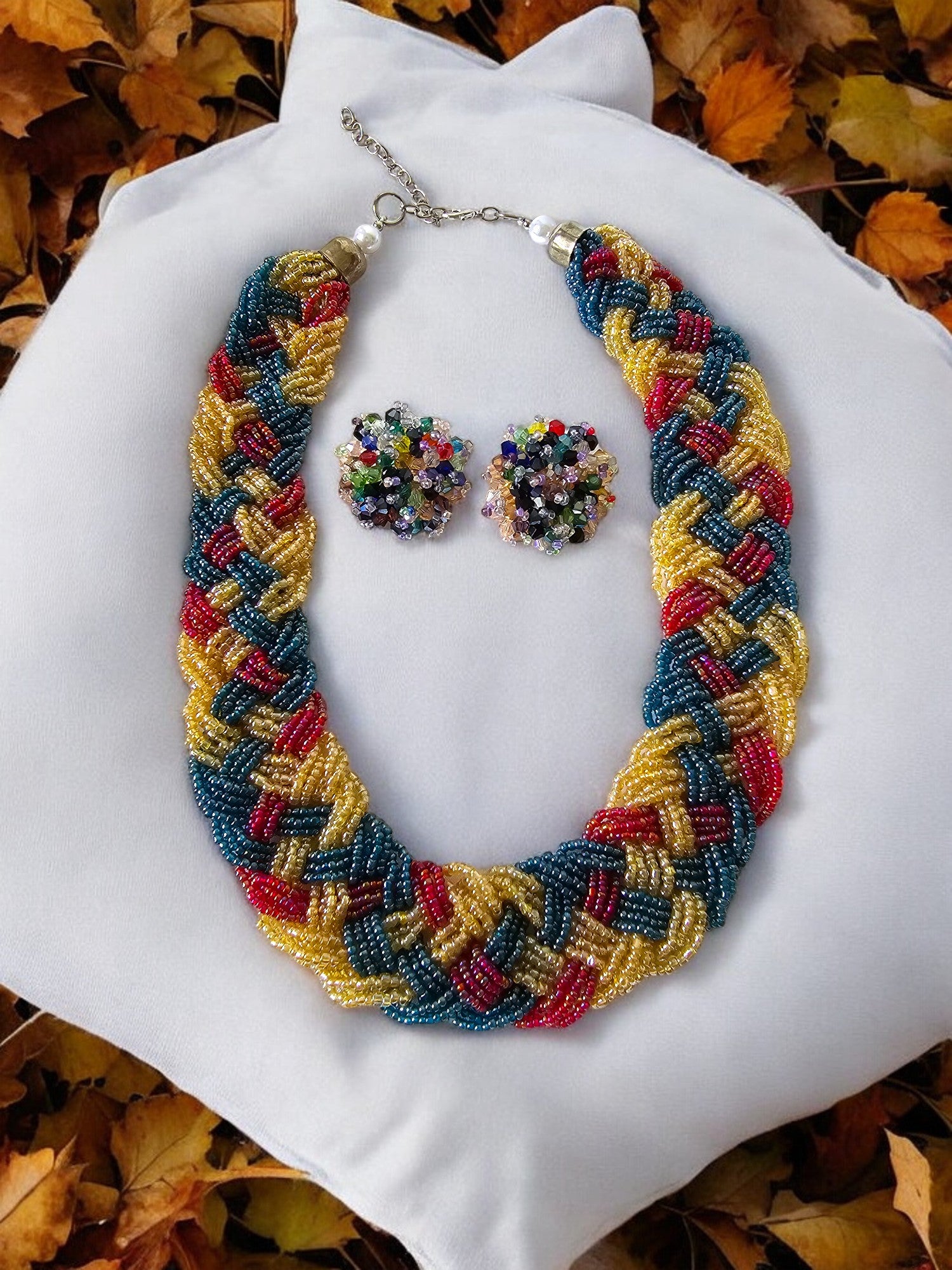 Vibrant Weave Necklace Set - Handmade