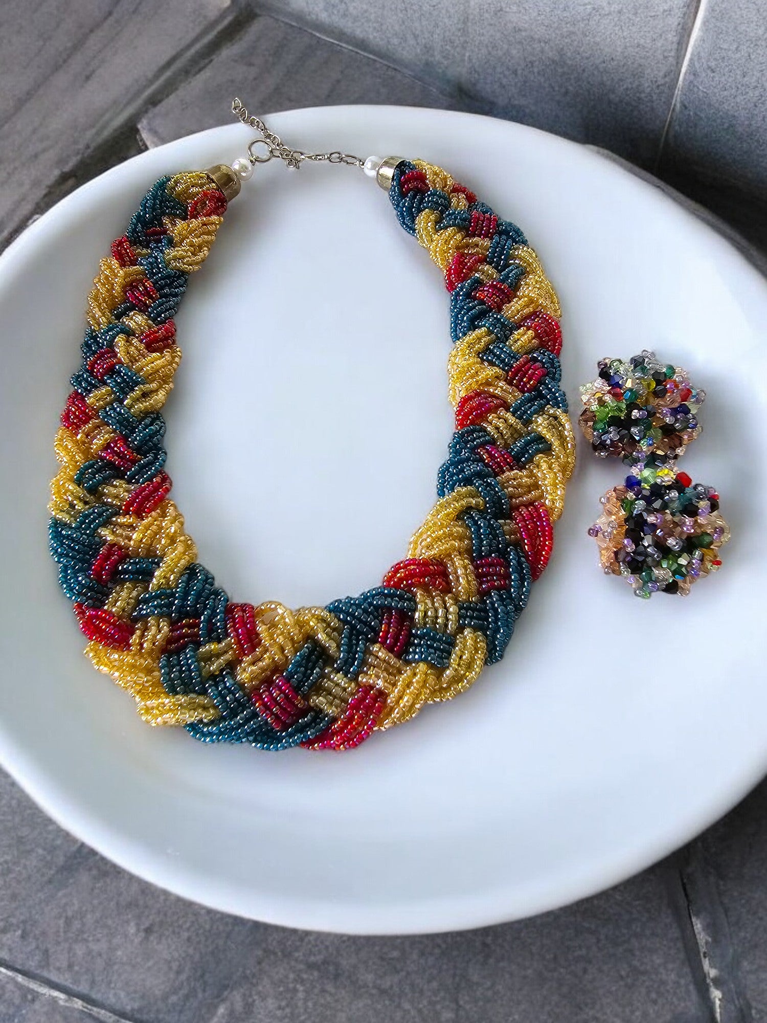 Vibrant Weave Necklace Set - Handmade