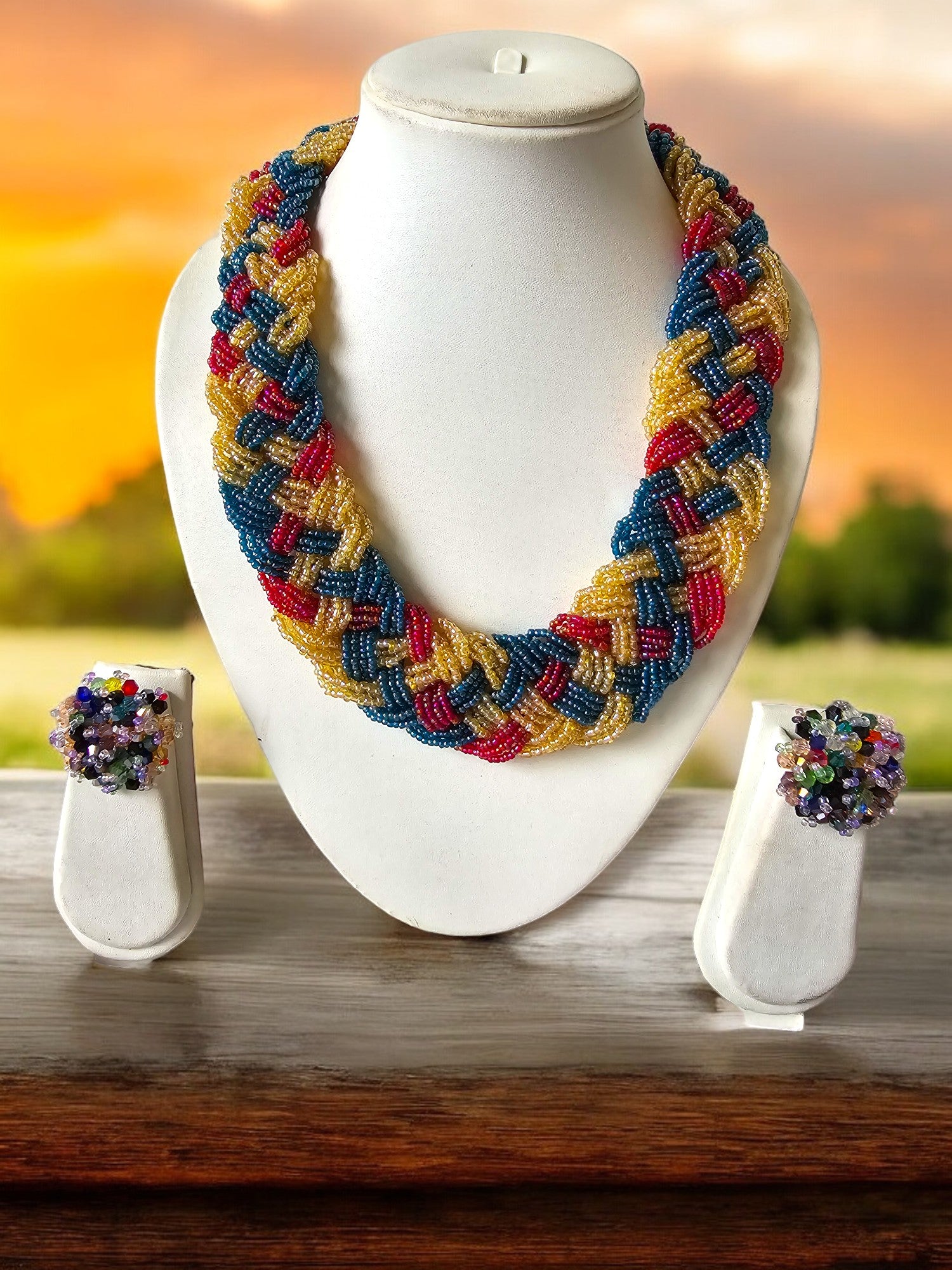 Vibrant Weave Necklace Set - Handmade