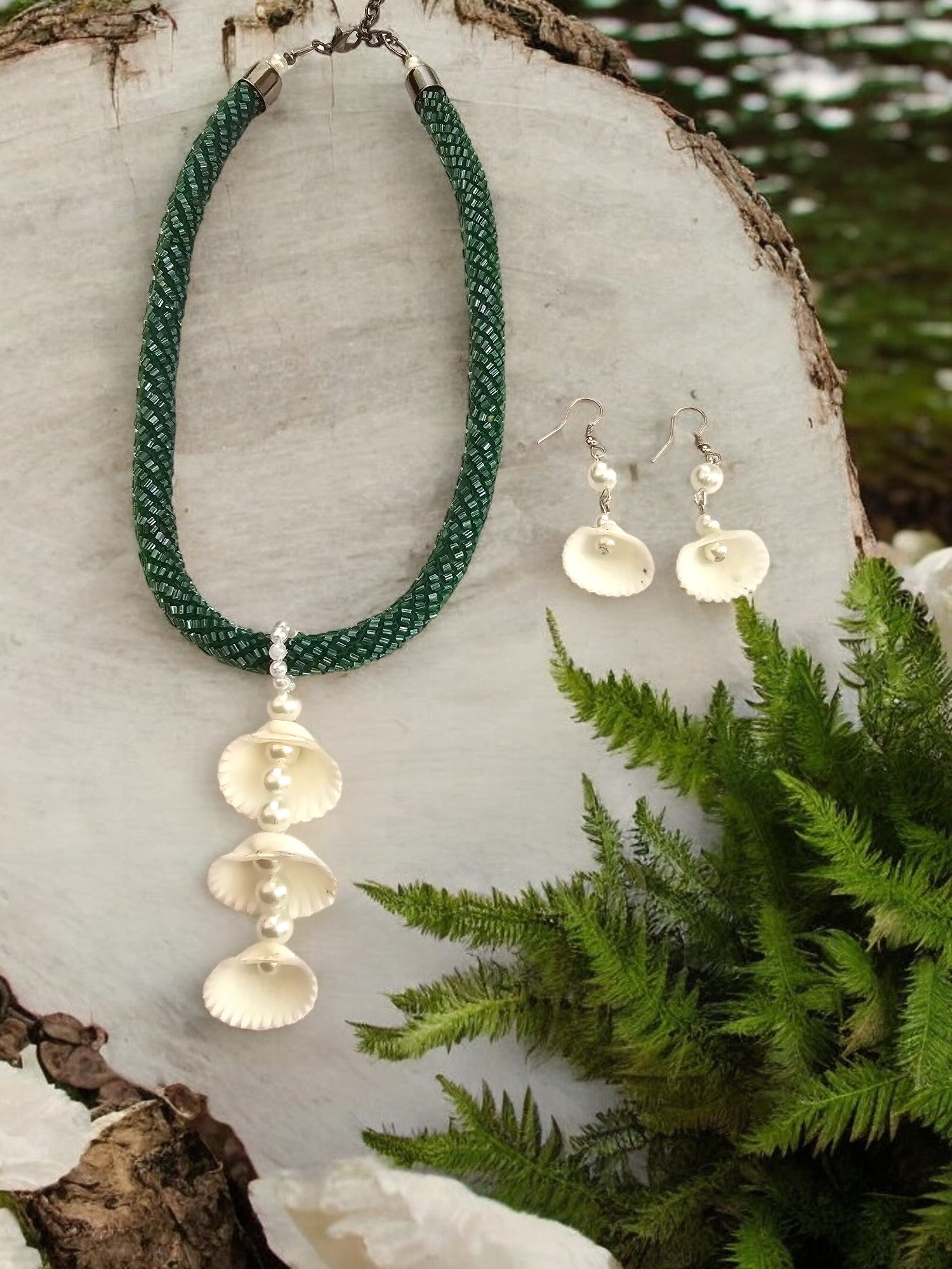 Ocean Bliss Shell Drop Necklace Set- Handmade & 2 in 1