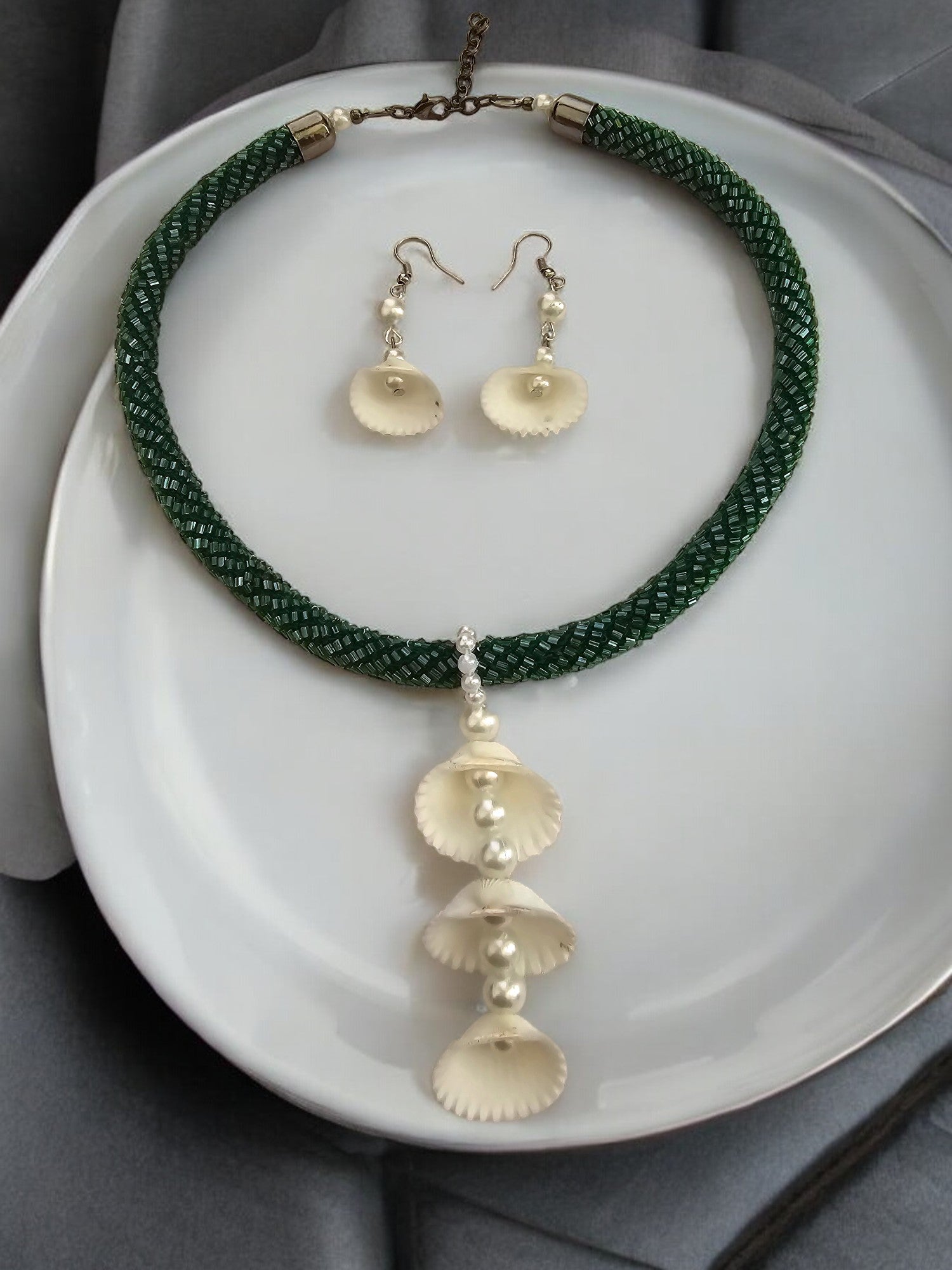 Ocean Bliss Shell Drop Necklace Set- Handmade & 2 in 1