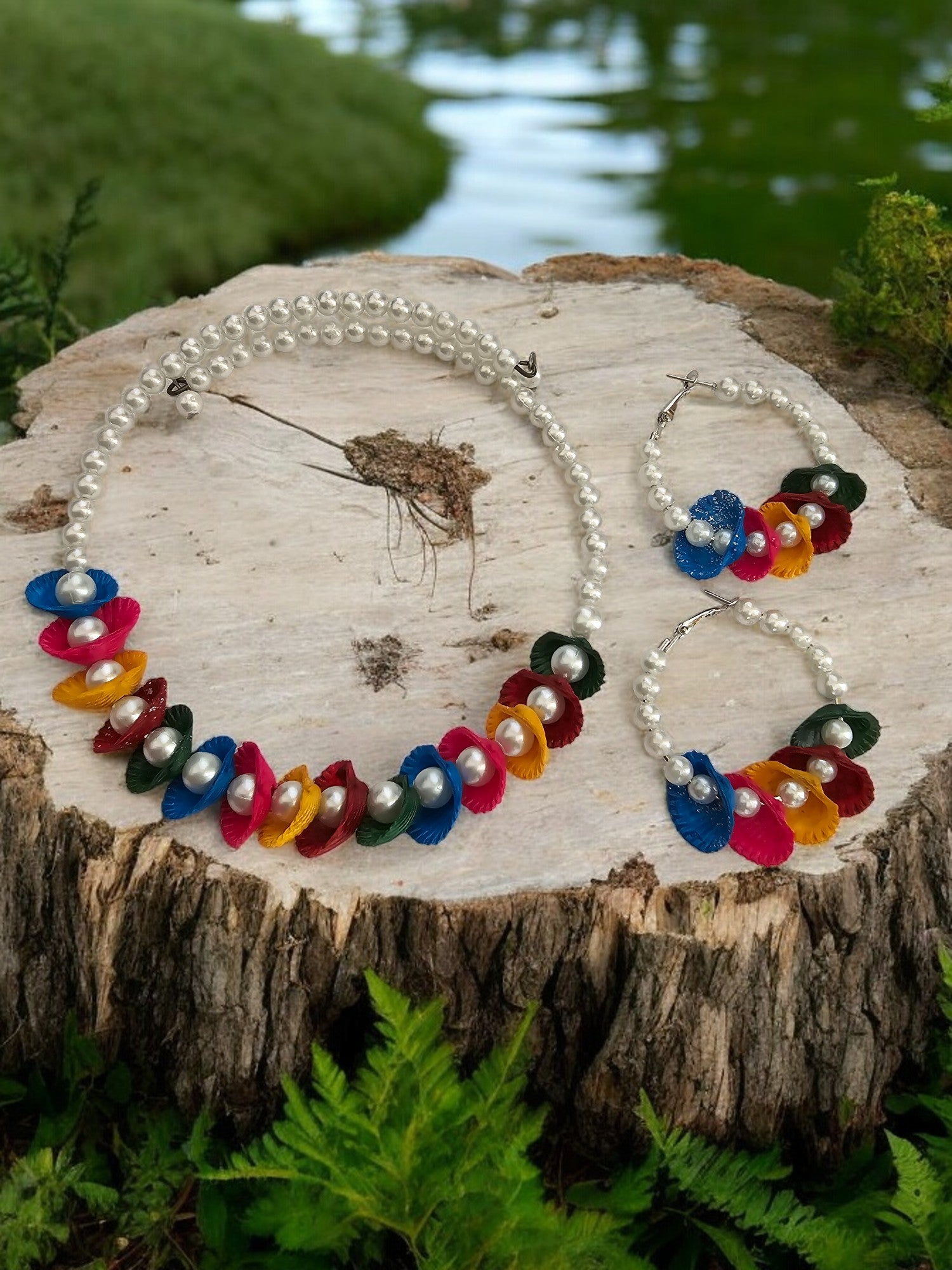 Handmade Rainbow Pearl Bliss Hasli Set