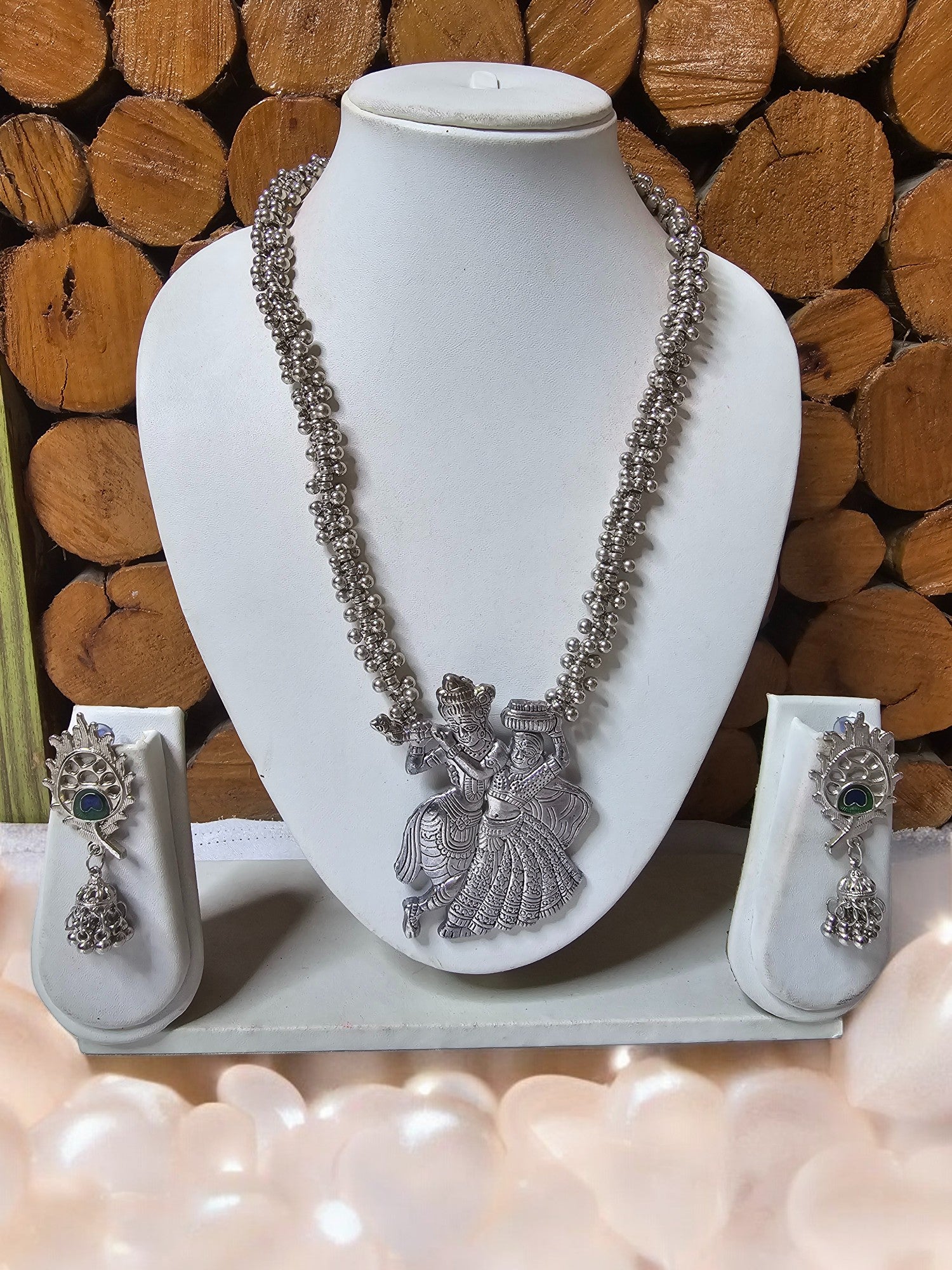 Divine Melody Oxidized Krishna Radha Necklace Set-Handmade