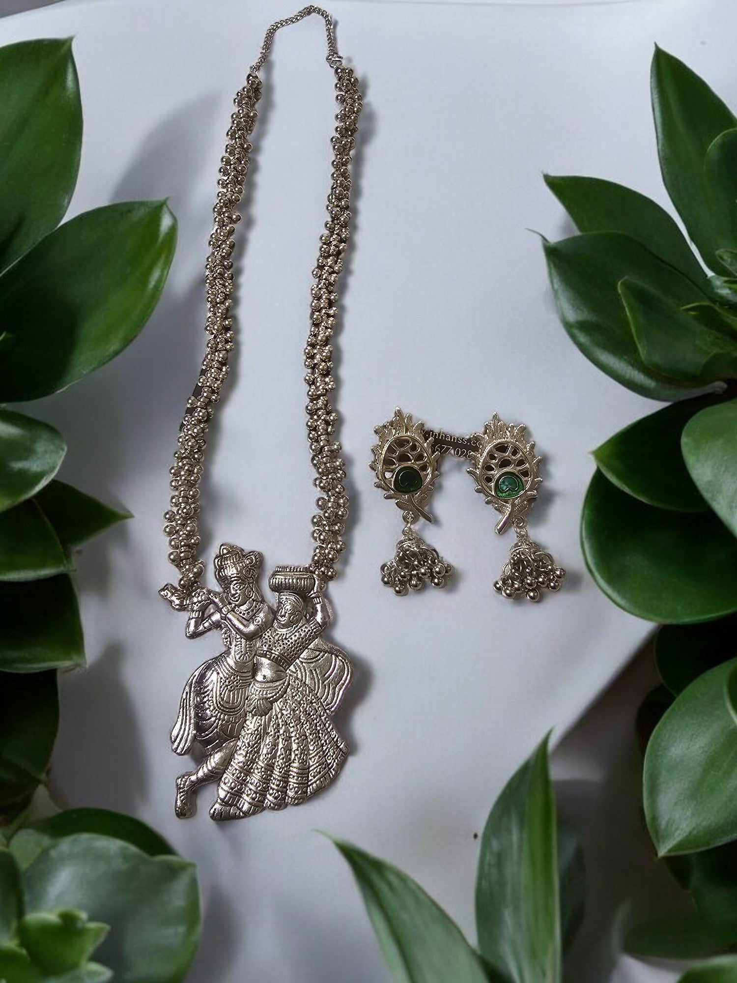 Divine Melody Oxidized Krishna Radha Necklace Set-Handmade