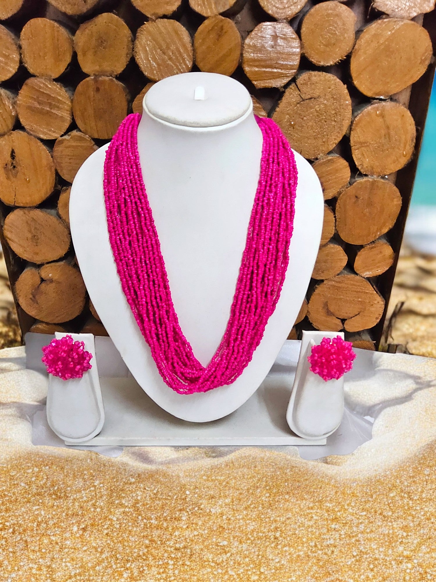 Fuchsia Flow: Handmade Multi-Layered Beaded Necklace(20 Layers)