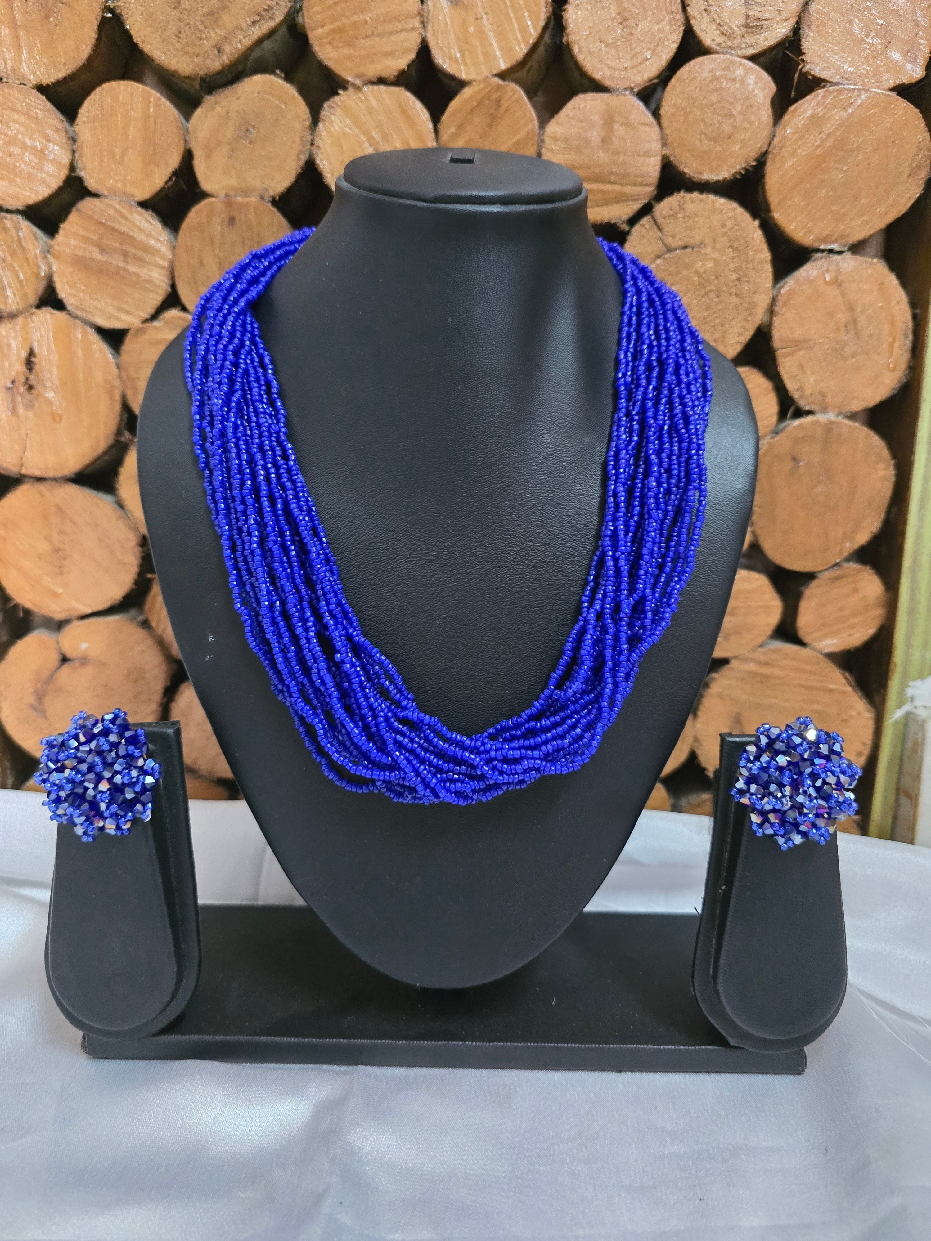 Azure Elegance: Handmade Multi-Layered Beaded Necklace (20 Layers)