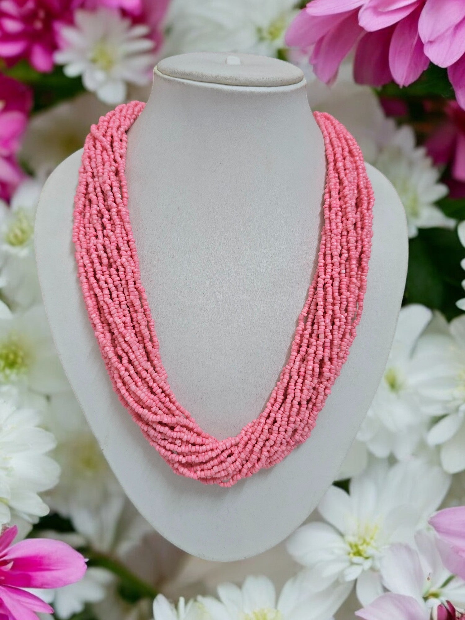 Pink Whisper: Handmade Multi-Layered  Beaded Necklace(20 Layers)