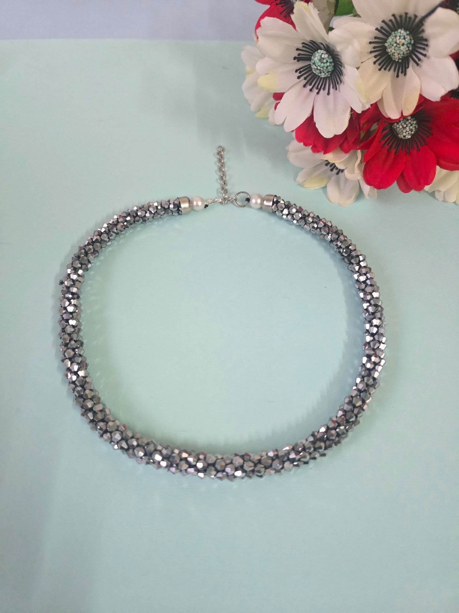 Silver Stardust Handmade Beaded Necklace