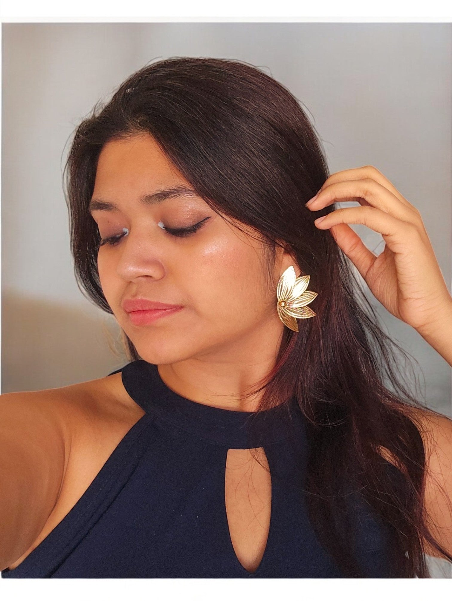 Anti Tarnish  -Lotus Metal Designer Statement Earrings