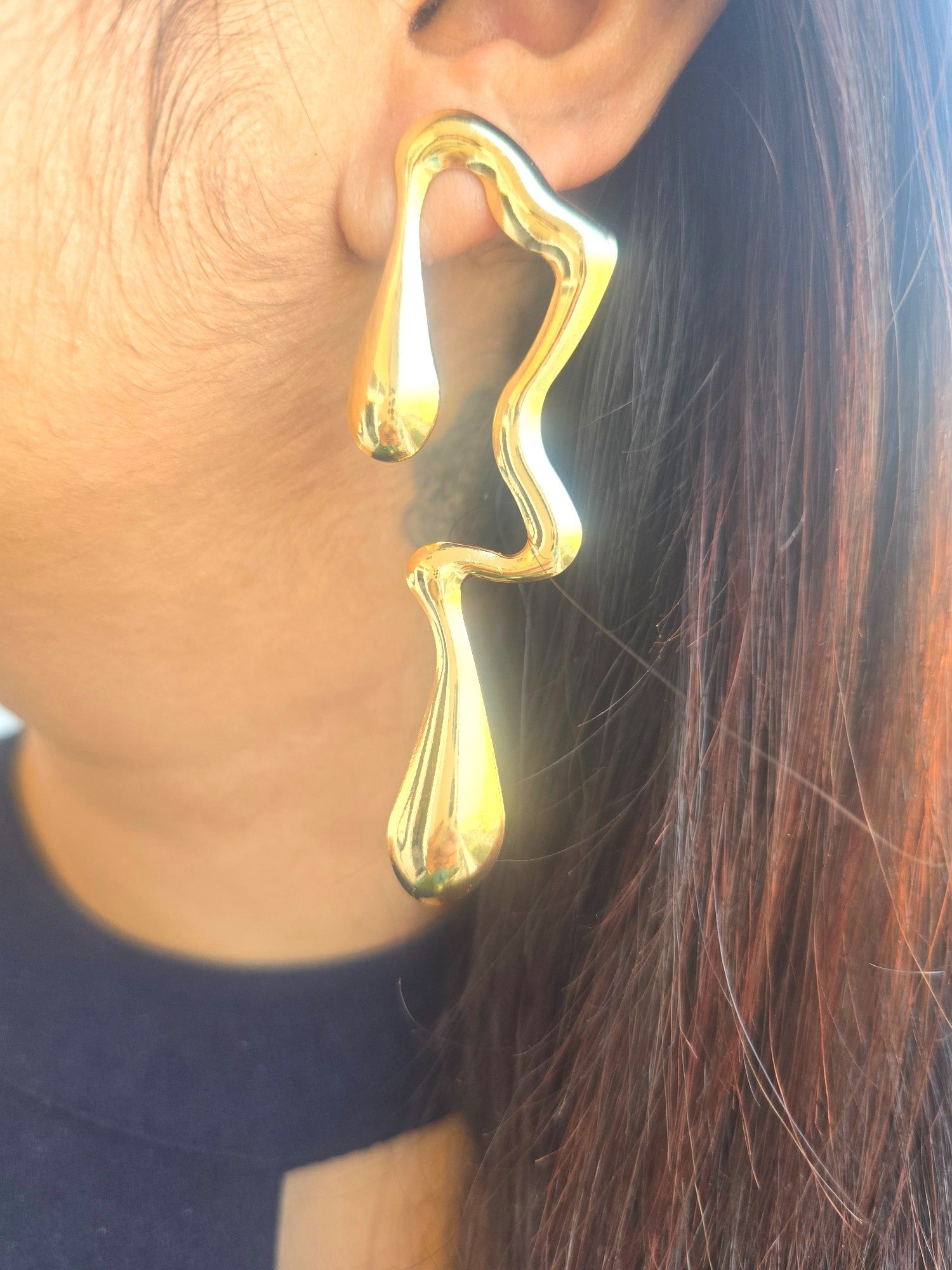 Tidal Gold Plated Designer Long Earrings- Anti Tarnish