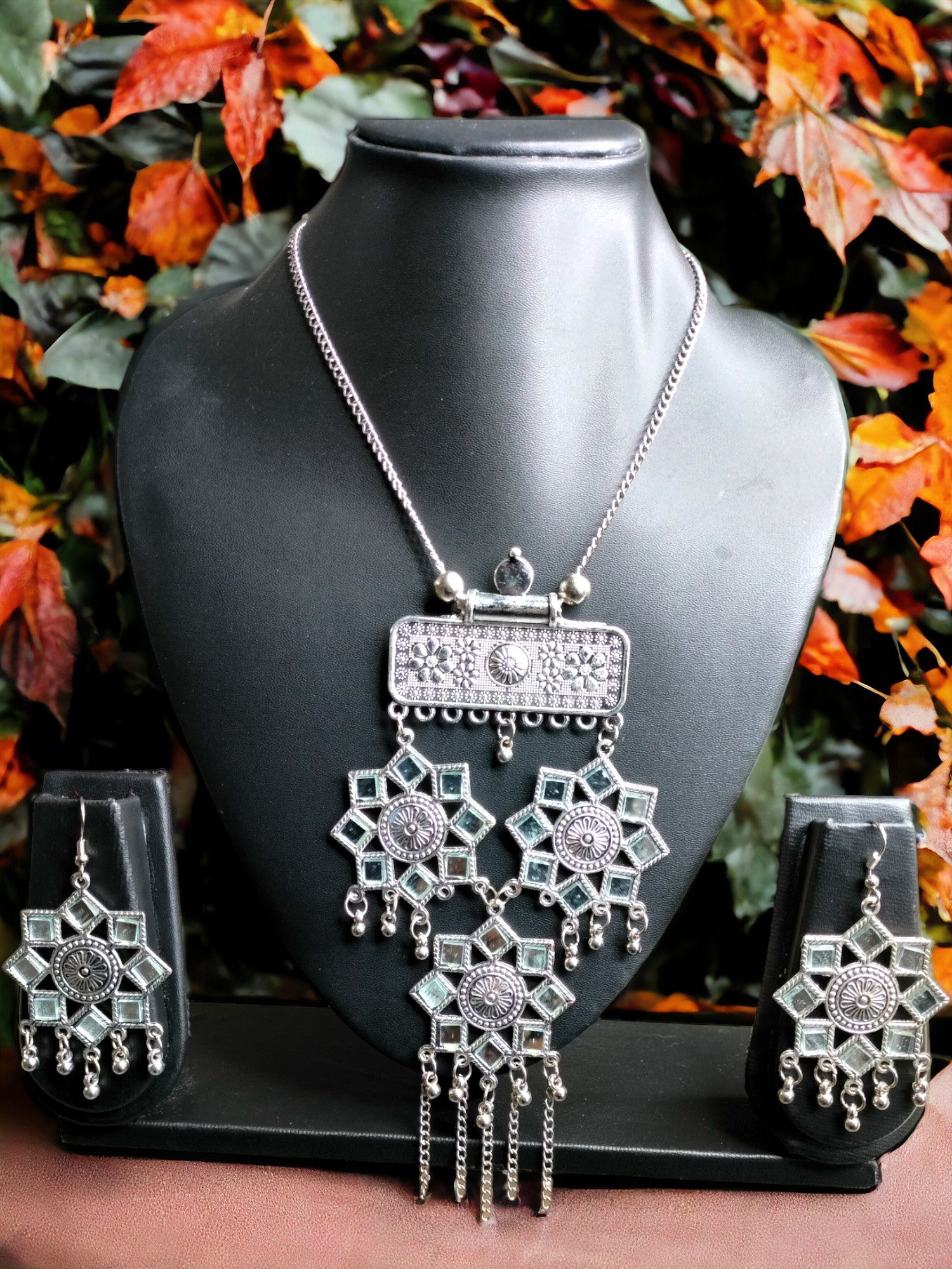 Geometric Grace Oxidized Set with Matching Earrings