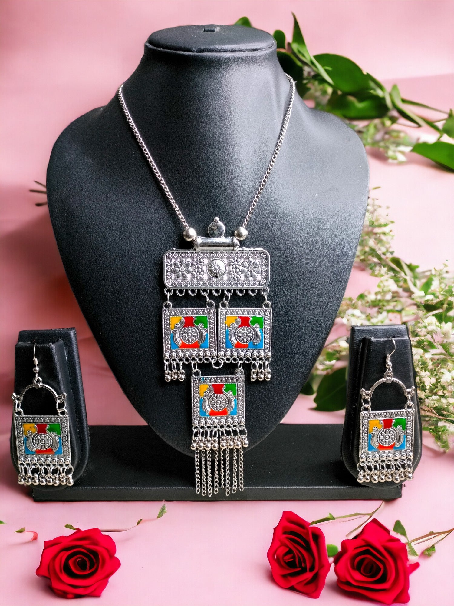 Mystic Mosaic Oxidized Set with Matching Earrings
