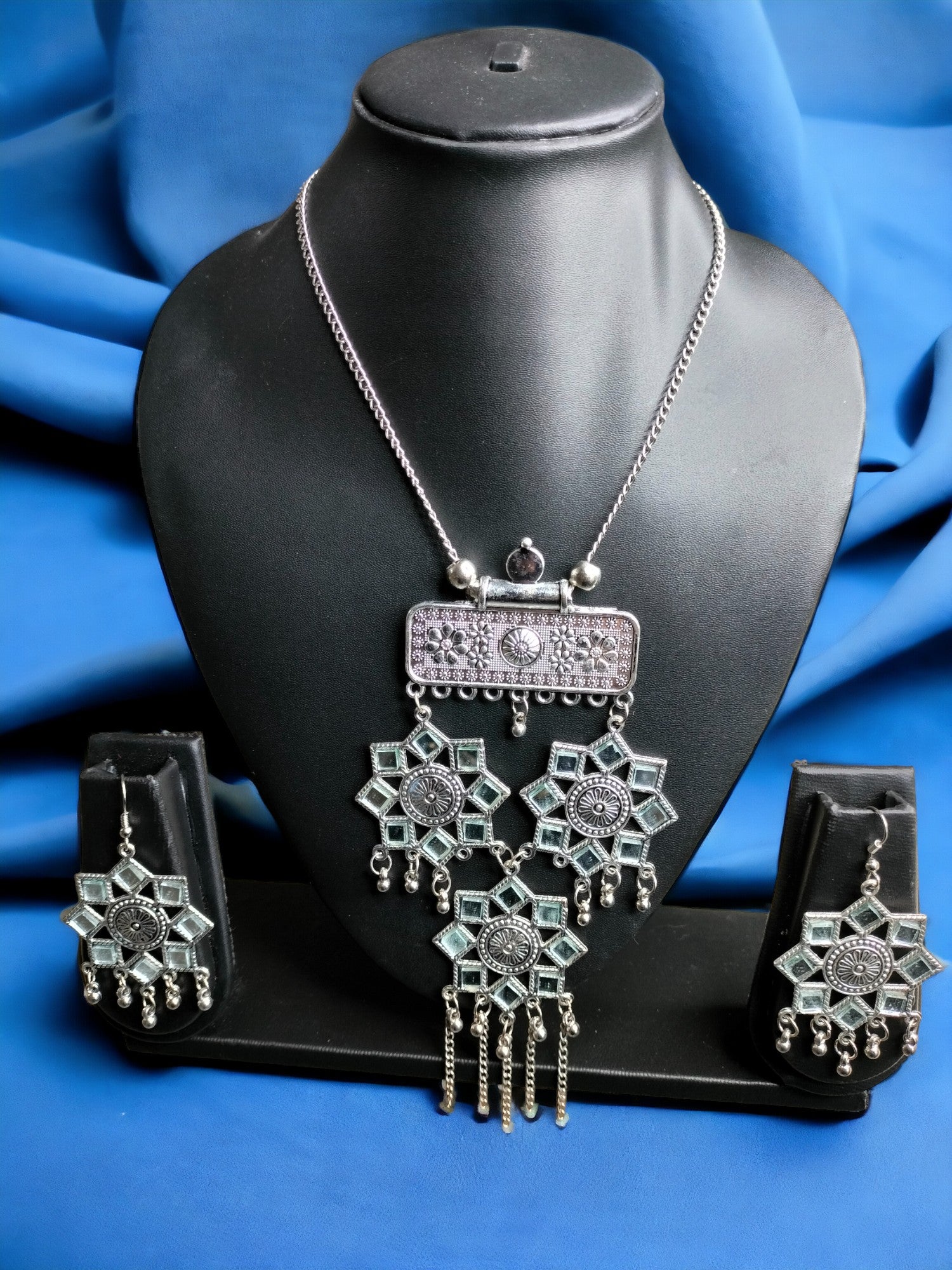 Geometric Grace Oxidized Set with Matching Earrings