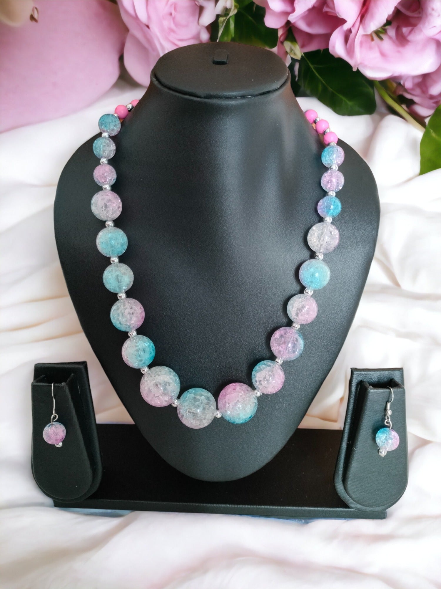 Hand Made Elegant Crystal Bead Necklace Set - 11 Colours Available
