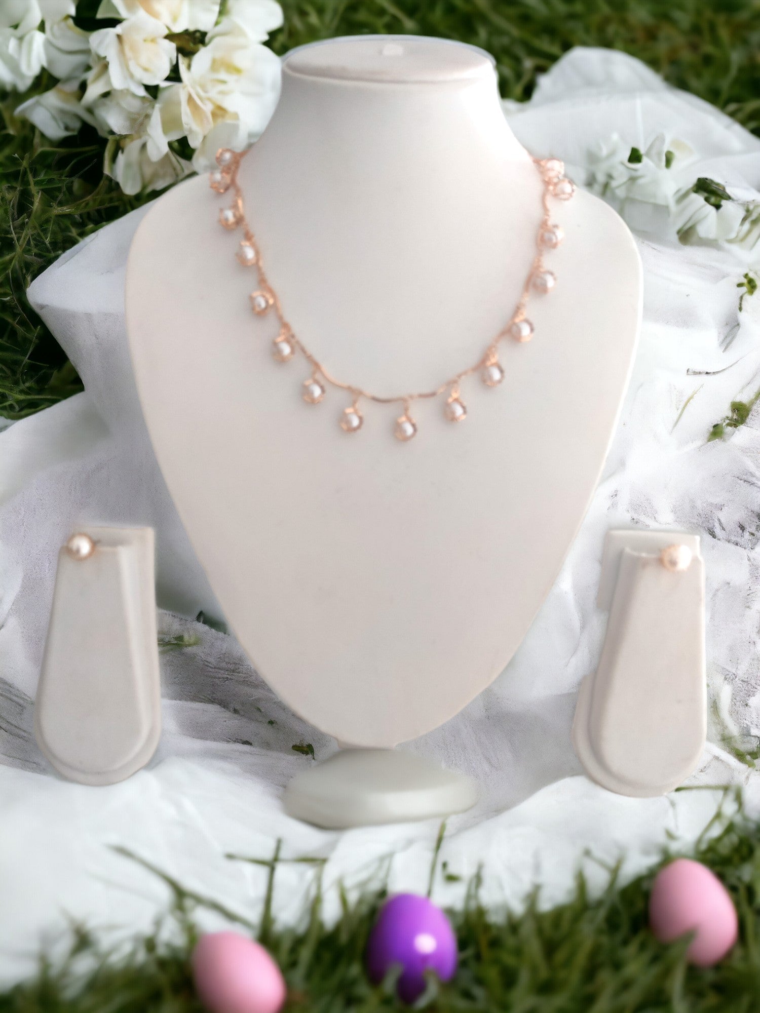 Pearl Luminance  Necklace & Earrings Set-Handmade