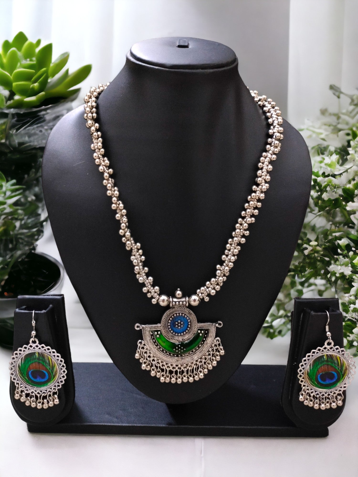 Peacock Preen Handmade Earring and Necklace Set