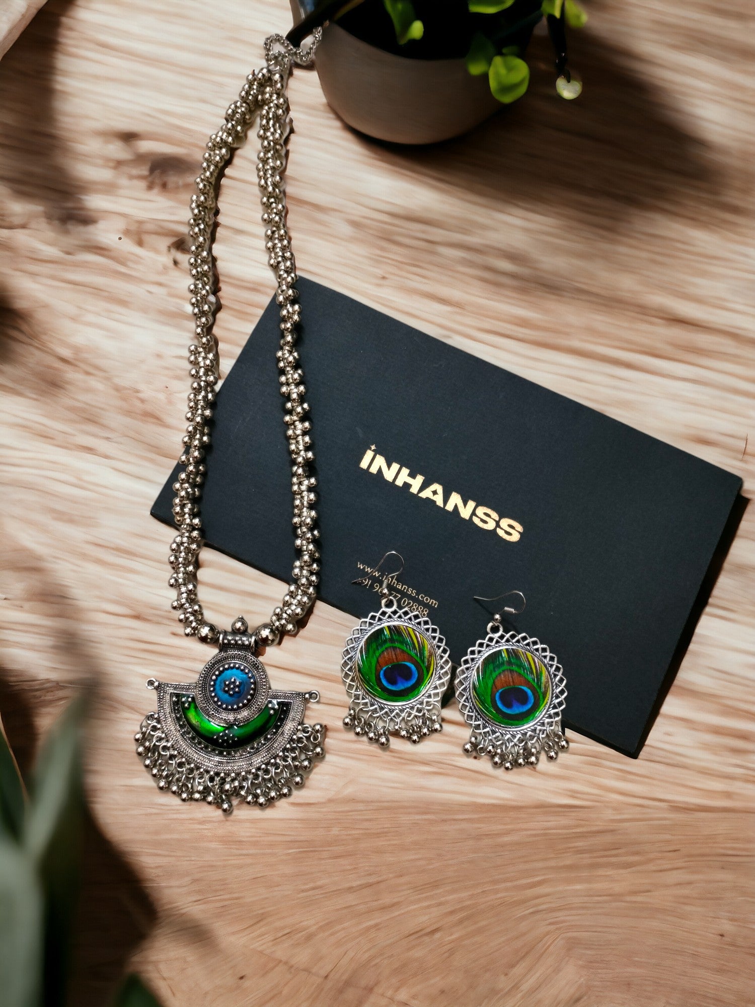 Peacock Preen Handmade Earring and Necklace Set