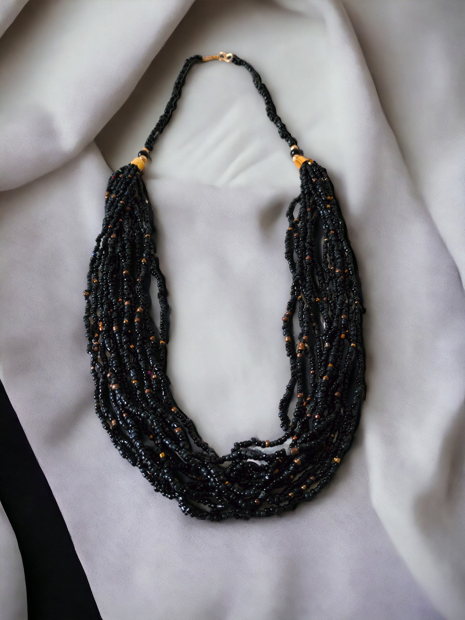 Midnight Mystique: Handmade Multi-Layered Beaded Necklace