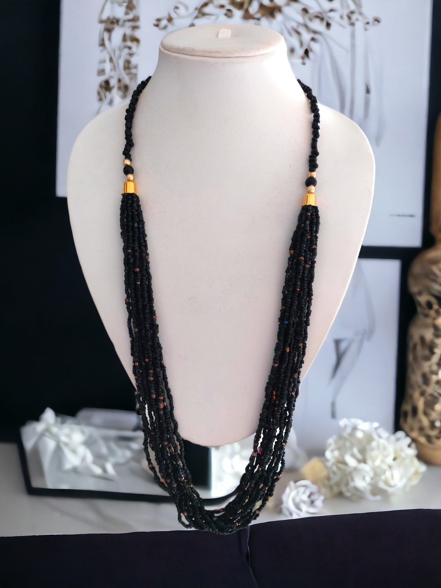Midnight Mystique: Handmade Multi-Layered Beaded Necklace