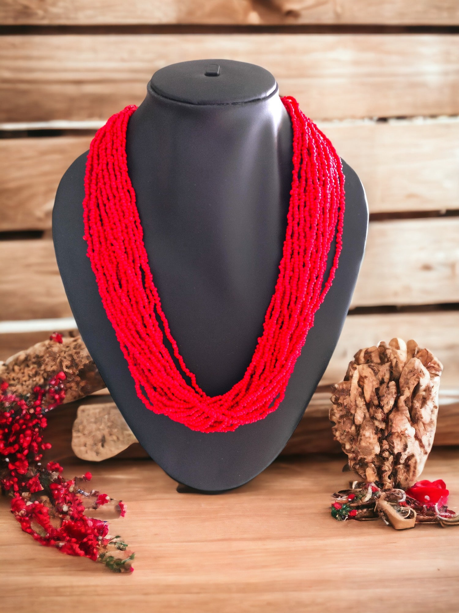 Crimson Tide: Handmade Multi-Layered Beaded Necklace(20 Layers)
