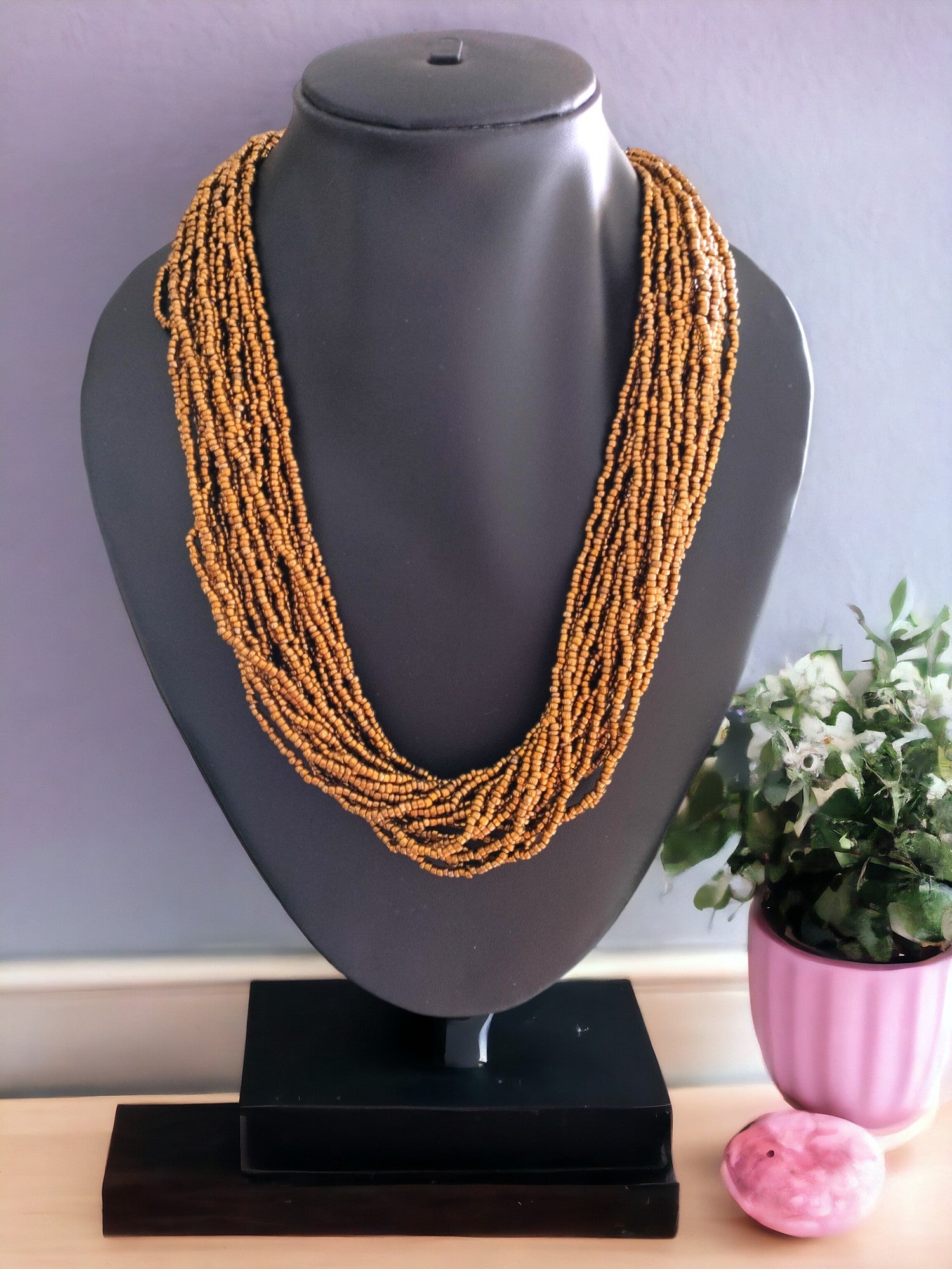 Golden Harvest: Handmade Multi-Layered Beaded Necklace(20 Layers)