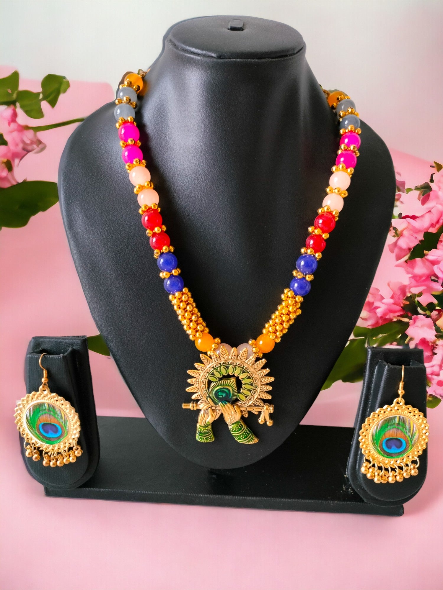 Krishna Basuri Radiance Multicolour Necklace Set-Handmade