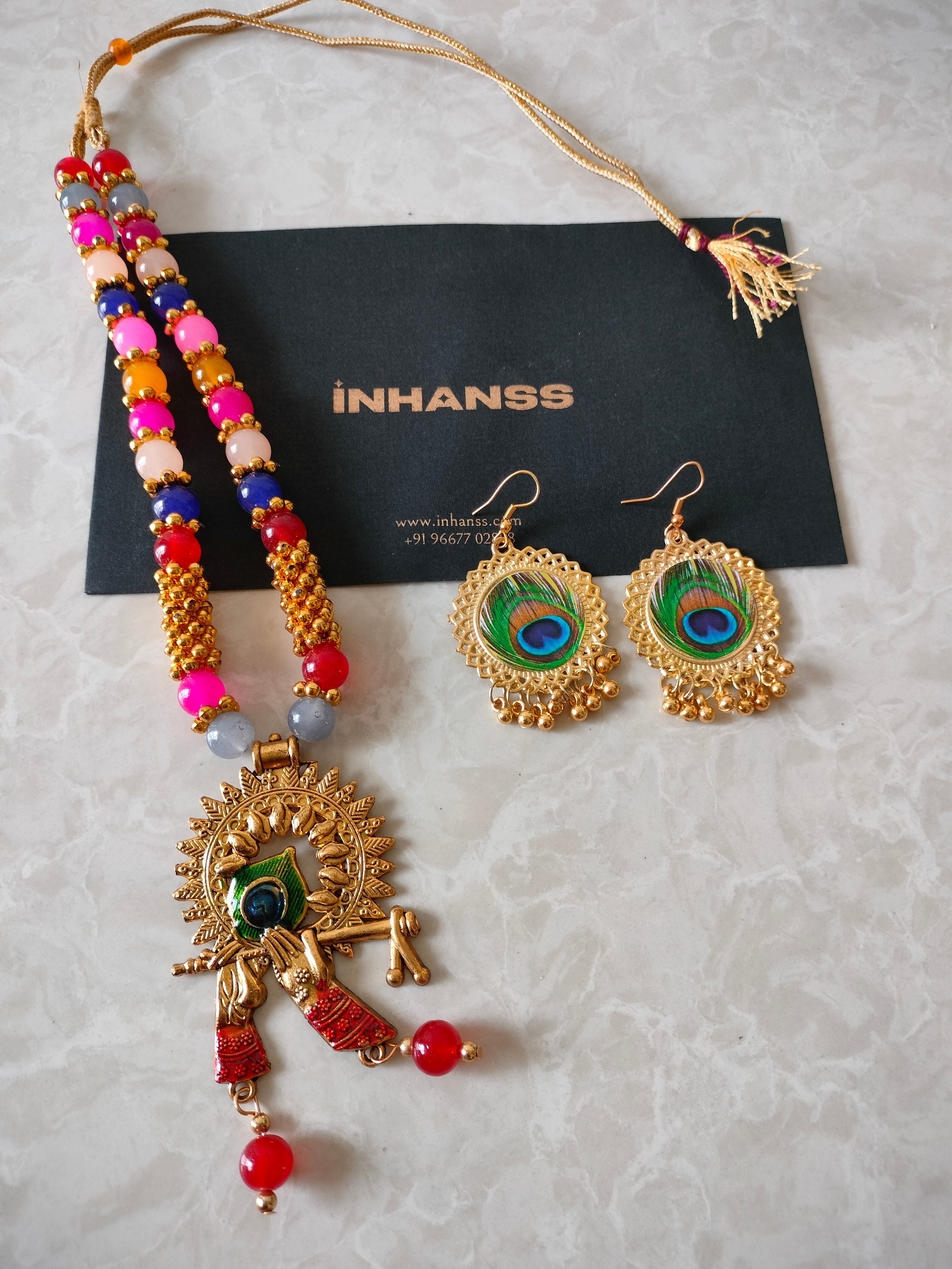 Divine Melody Multicolour Krishna Necklace Set-Handmade