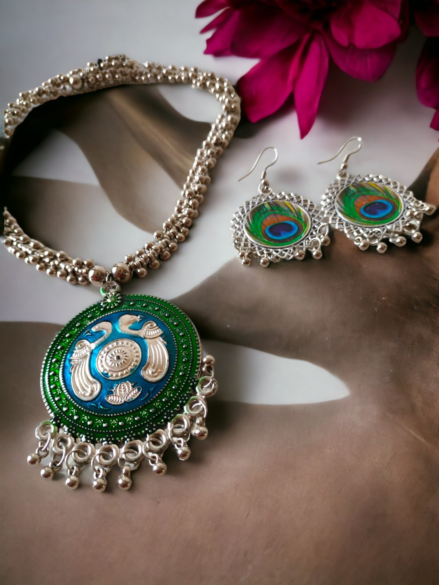 Handmade Regal Peacock Oxidized Necklace Set