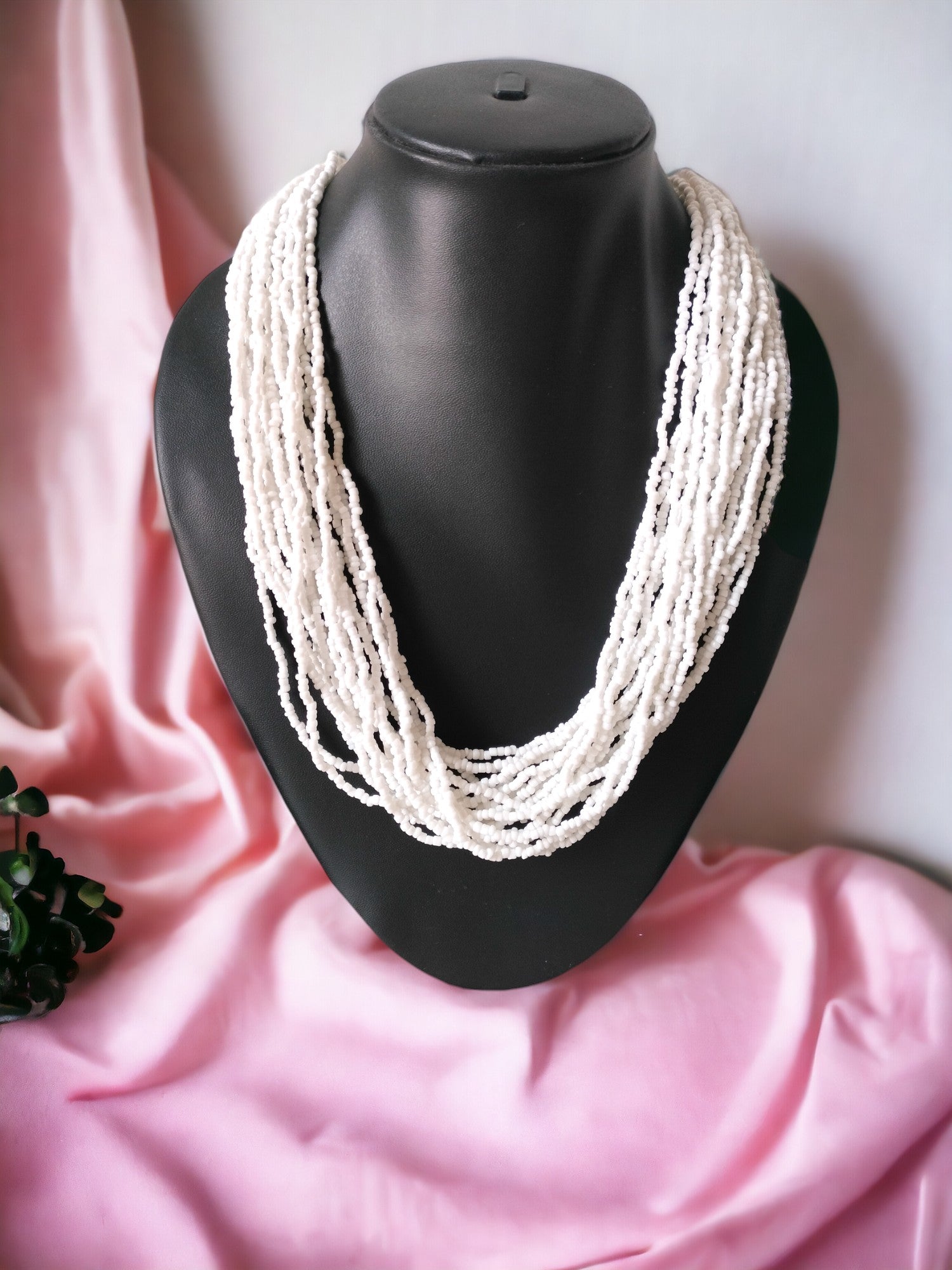 Ivory Elegance Multi-Layered Necklace With Matching Earrings-Handmade (20 Layers)