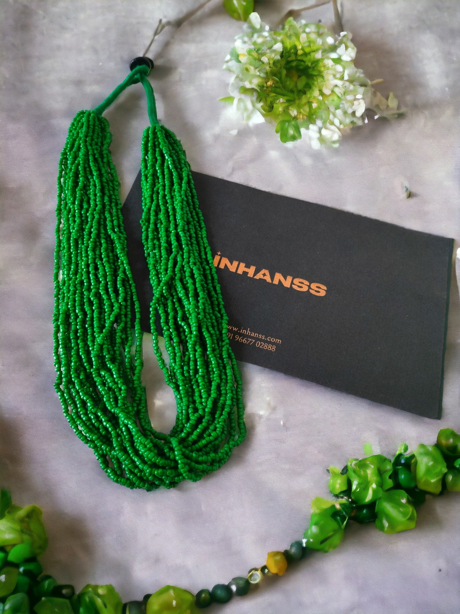 Emerald Cascade Multi-Layered Handmade Necklace-20 Layers