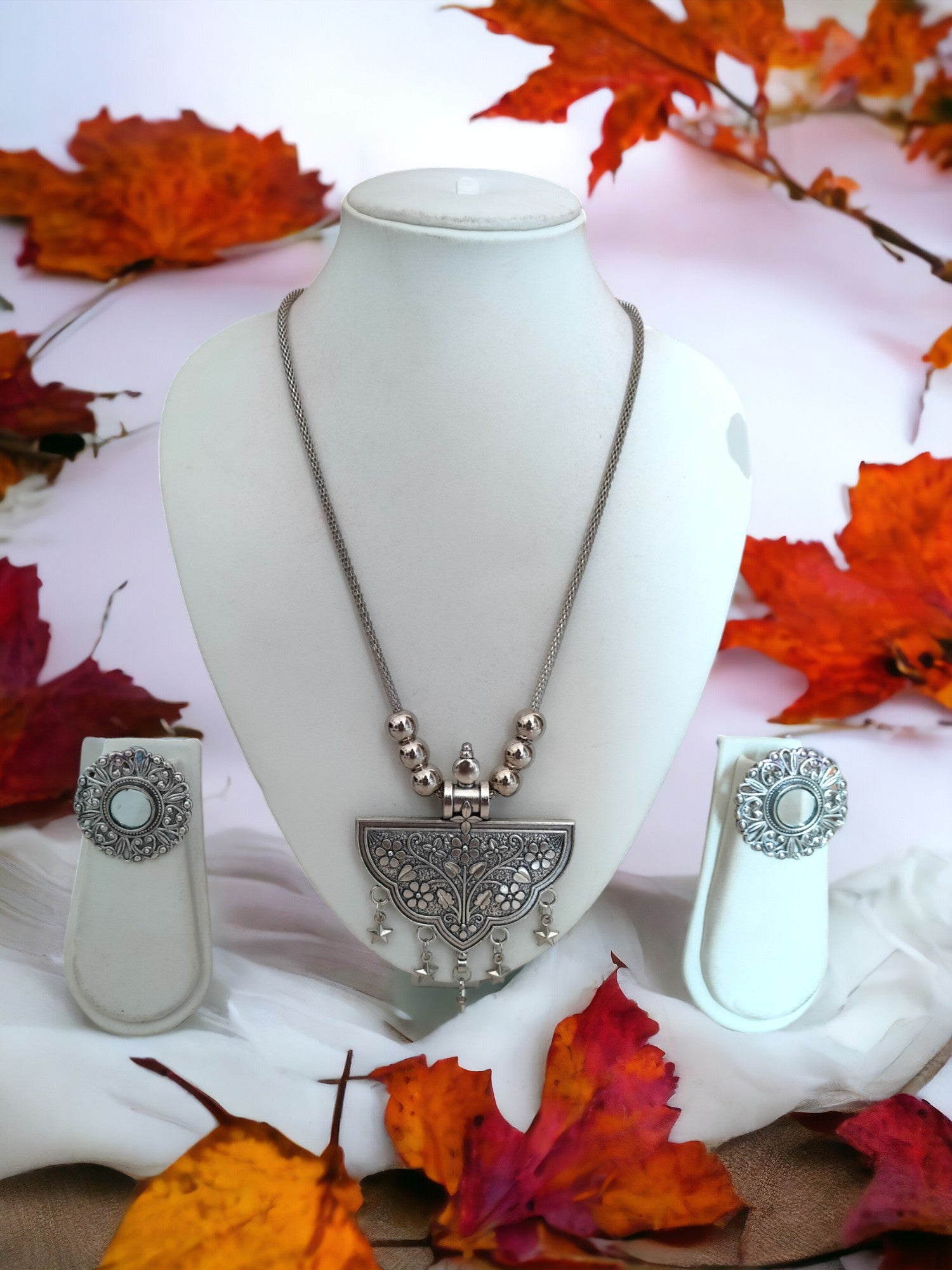 Handmade Enchanted Bloom Oxidized Necklace Set