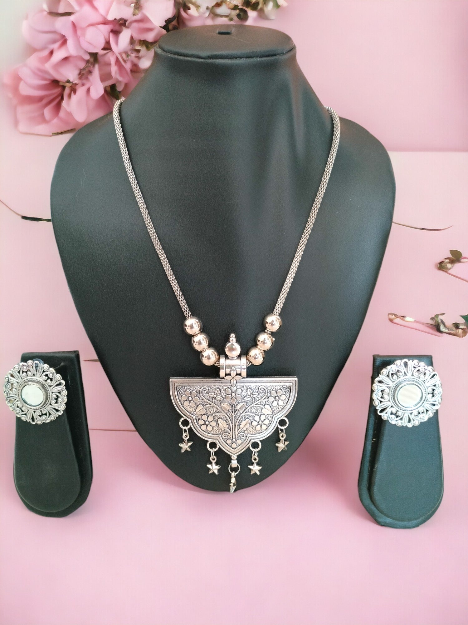 Handmade Enchanted Bloom Oxidized Necklace Set