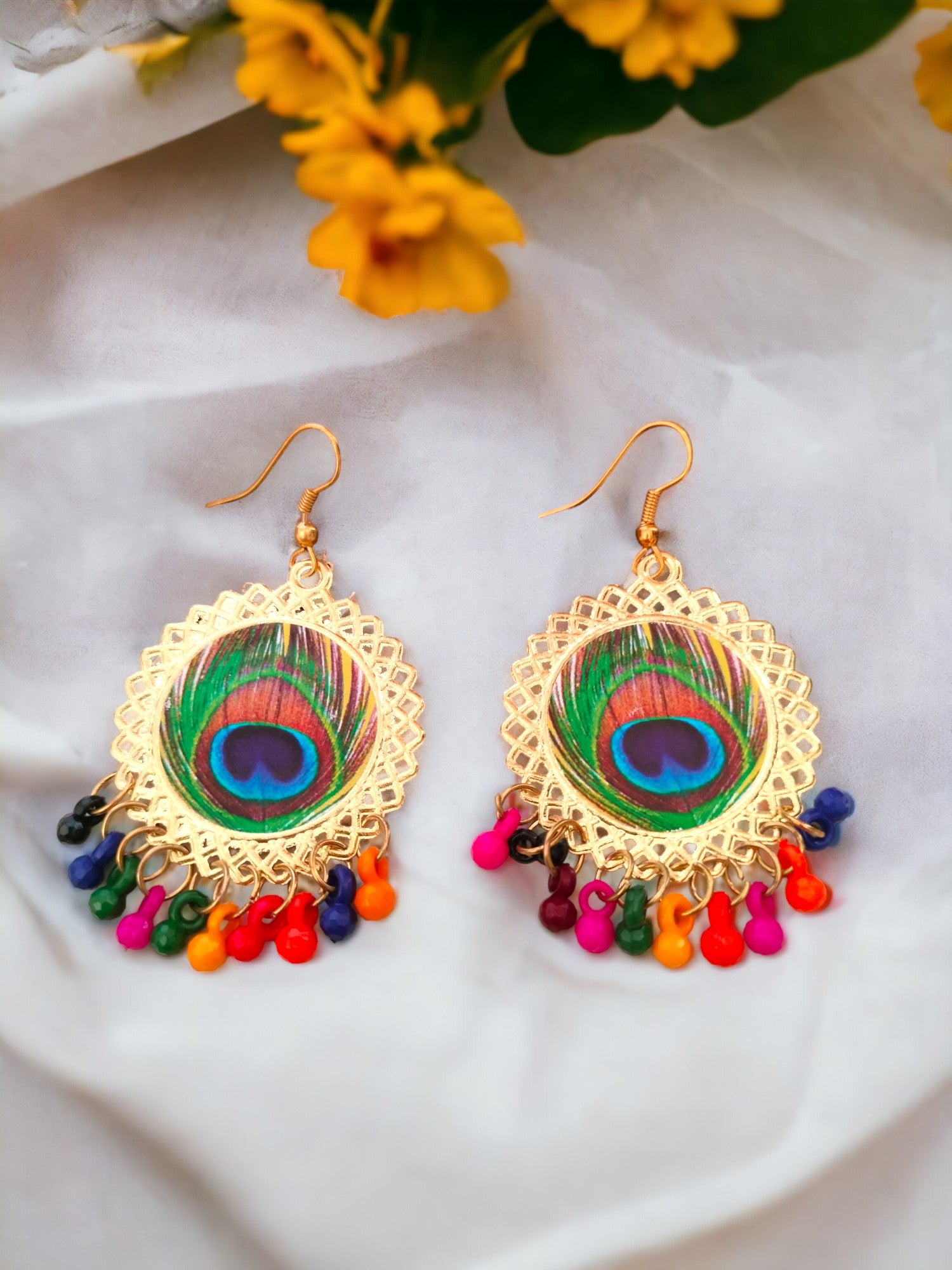 Vibrant Peacock Bliss Earrings-Handmade