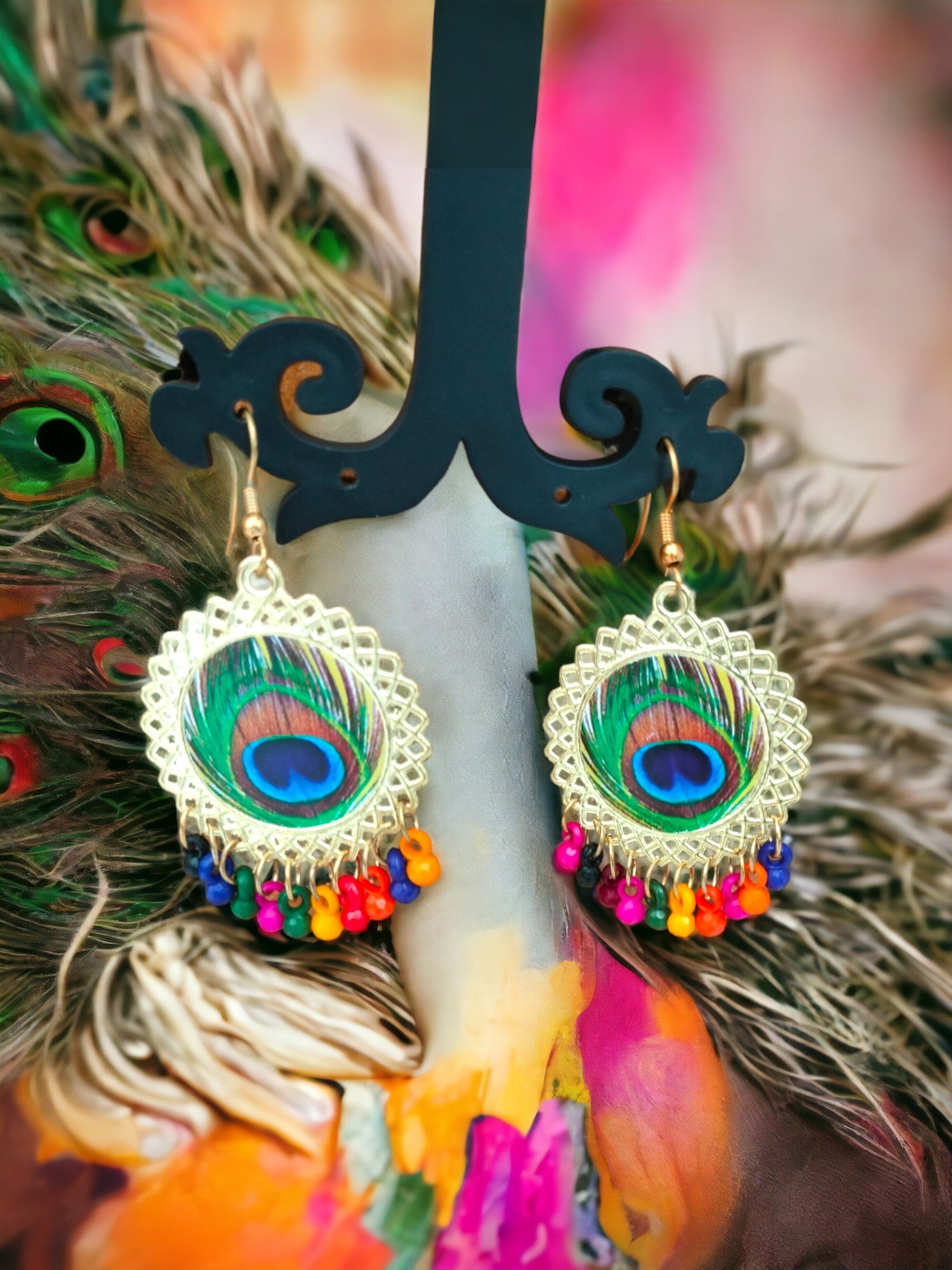 Vibrant Peacock Bliss Earrings-Handmade