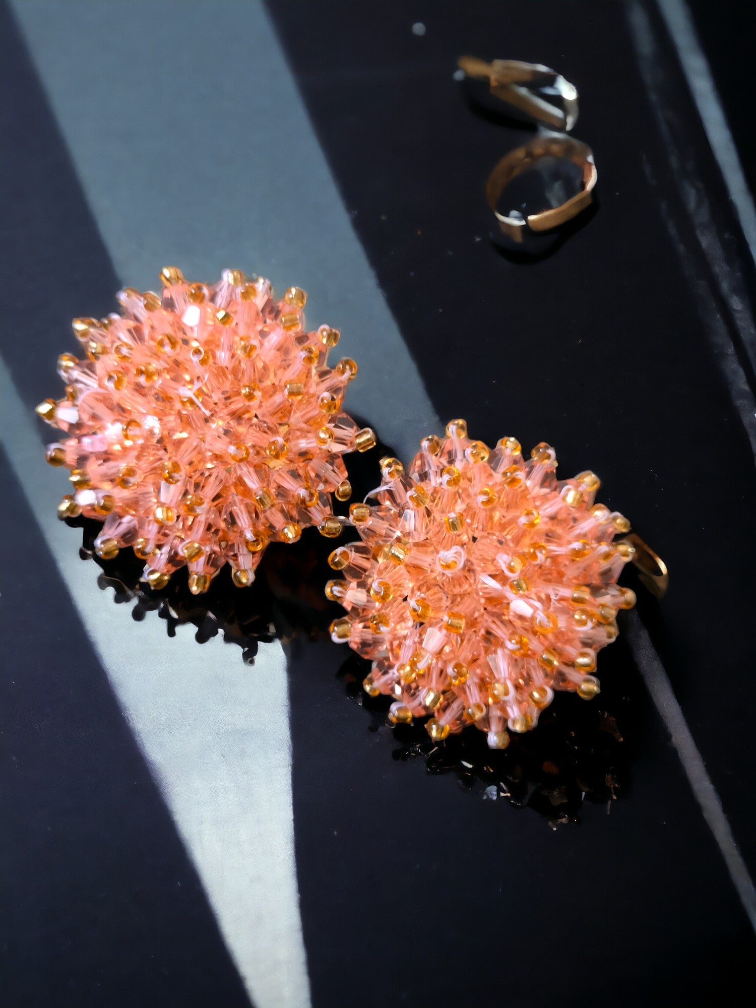 Radiant Coral Bloom Statement Earrings-Handmade