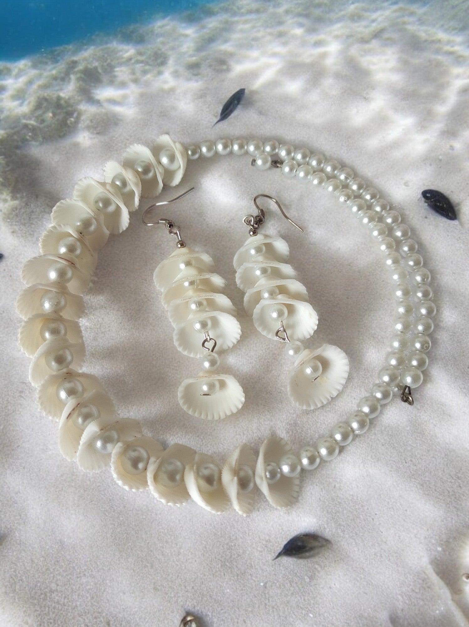 Ocean Whisperer Shell & Pearl Set - Handmade