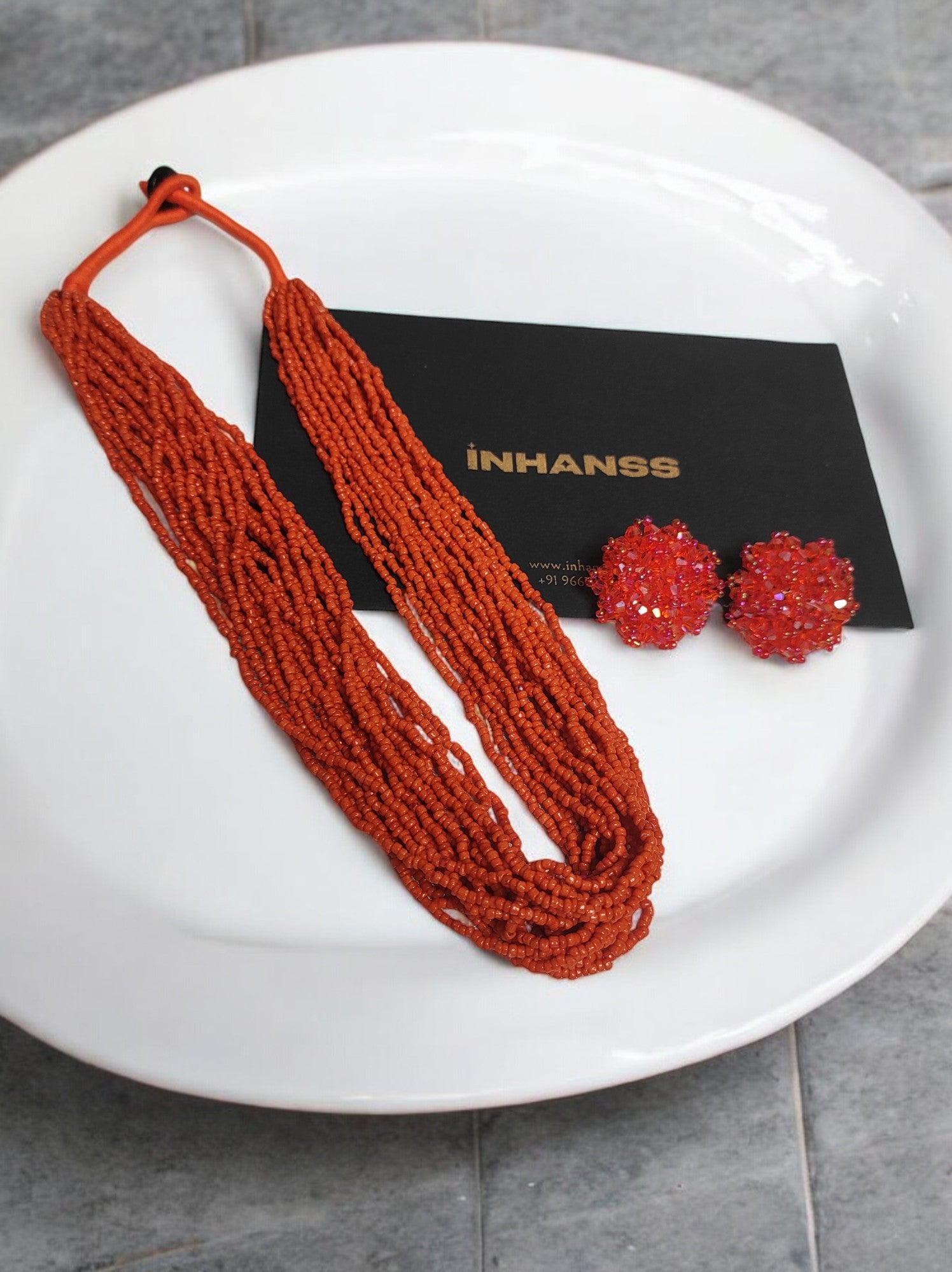 Handmade  20 Layers Tangerine Dream Necklace With Matching Earrings