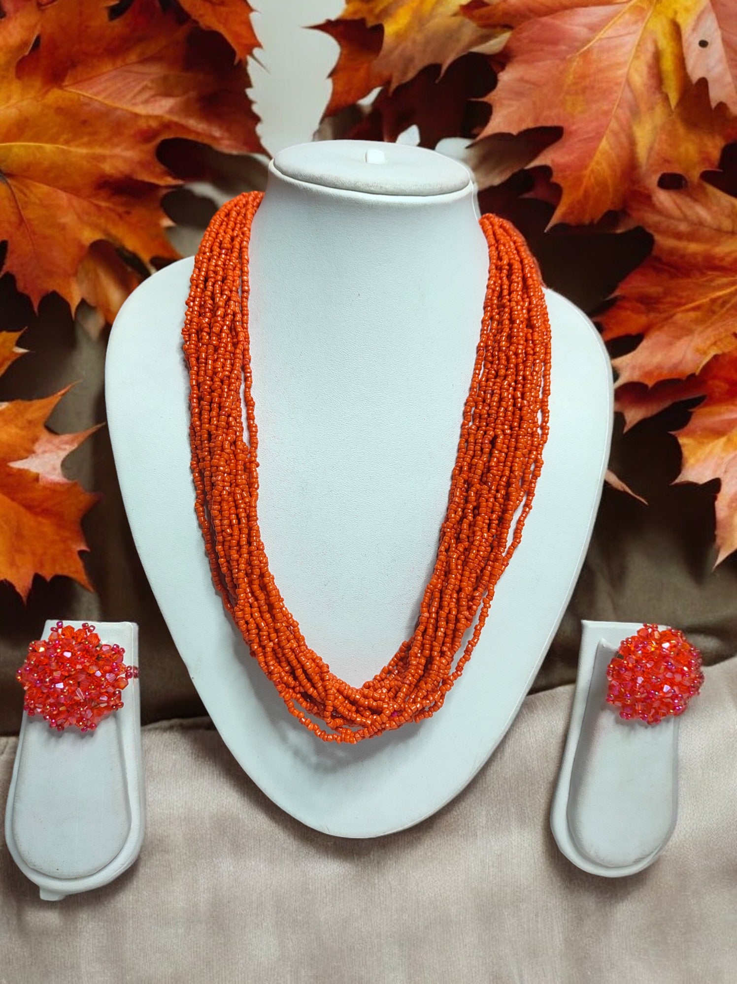 Handmade  20 Layers Tangerine Dream Necklace With Matching Earrings