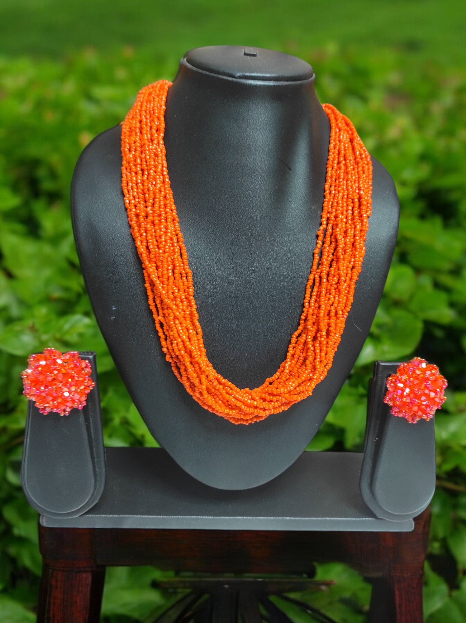 Handmade  20 Layers Tangerine Dream Necklace With Matching Earrings