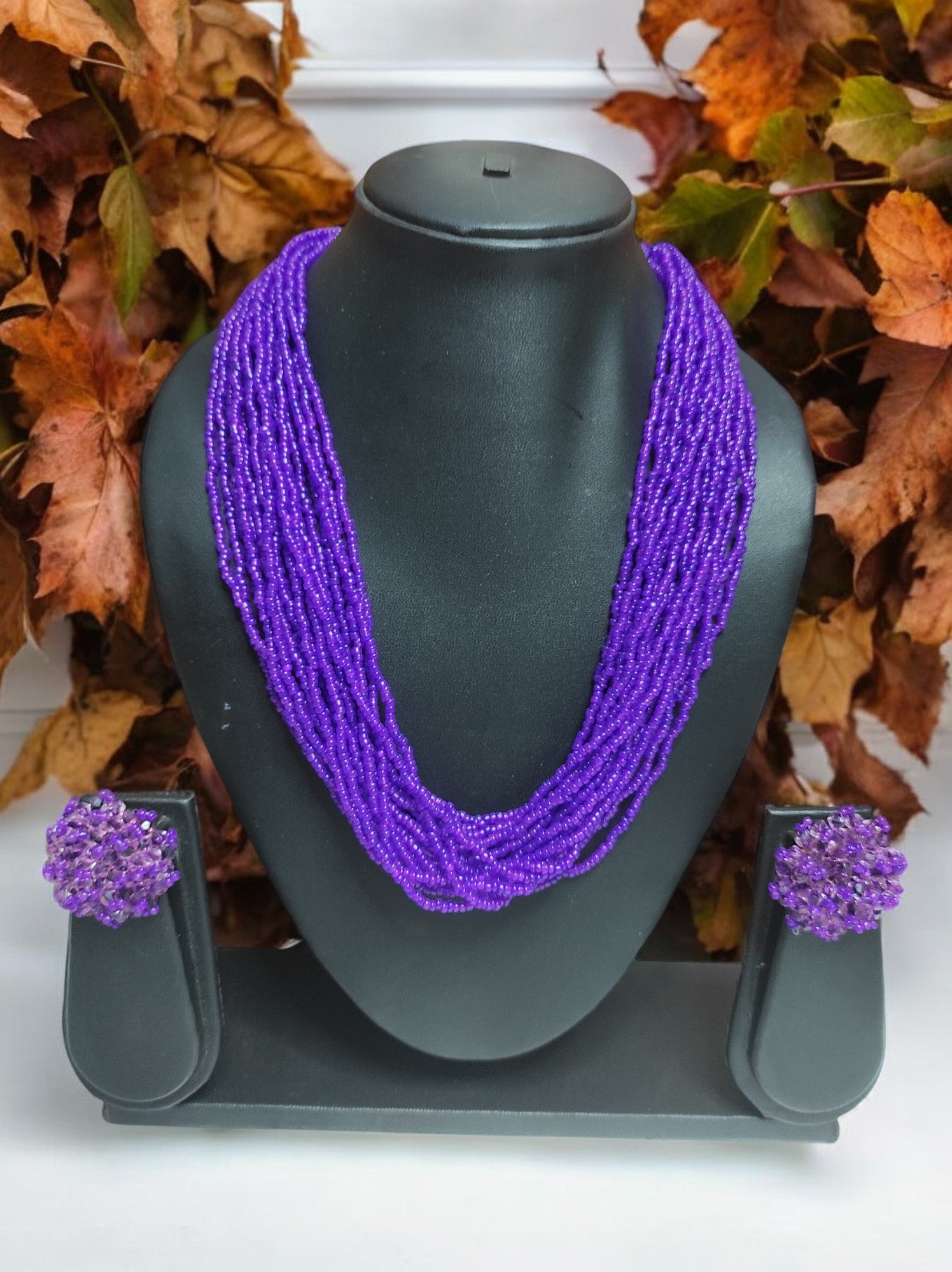 Vibrant Handmade 20 Layers Beaded Necklace With Matching Earrings- 16 Colours Available