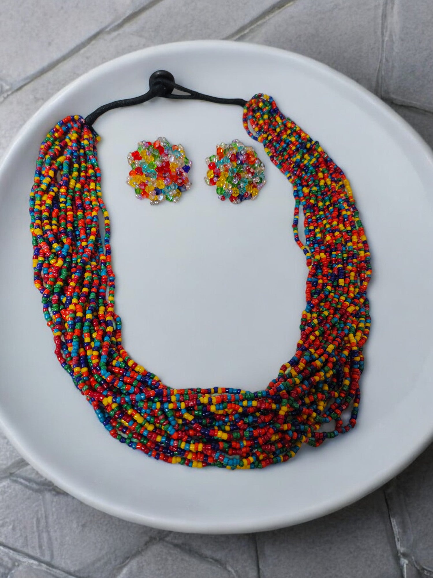 Spectrum Splendour: Handmade Multi-Layered Beaded Necklace & Earring Set (20 Layers)