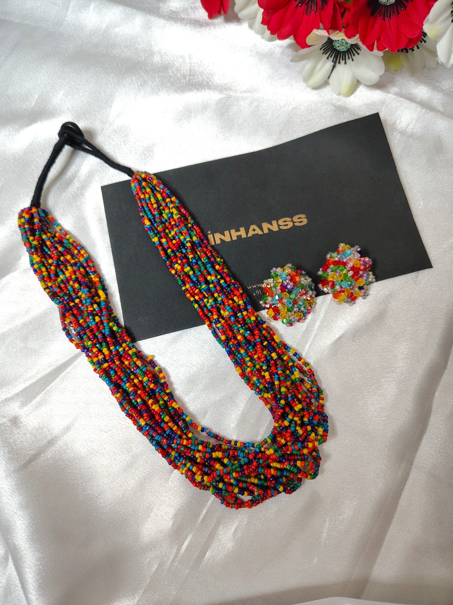 Vibrant Handmade 20 Layers Beaded Necklace With Matching Earrings- 16 Colours Available