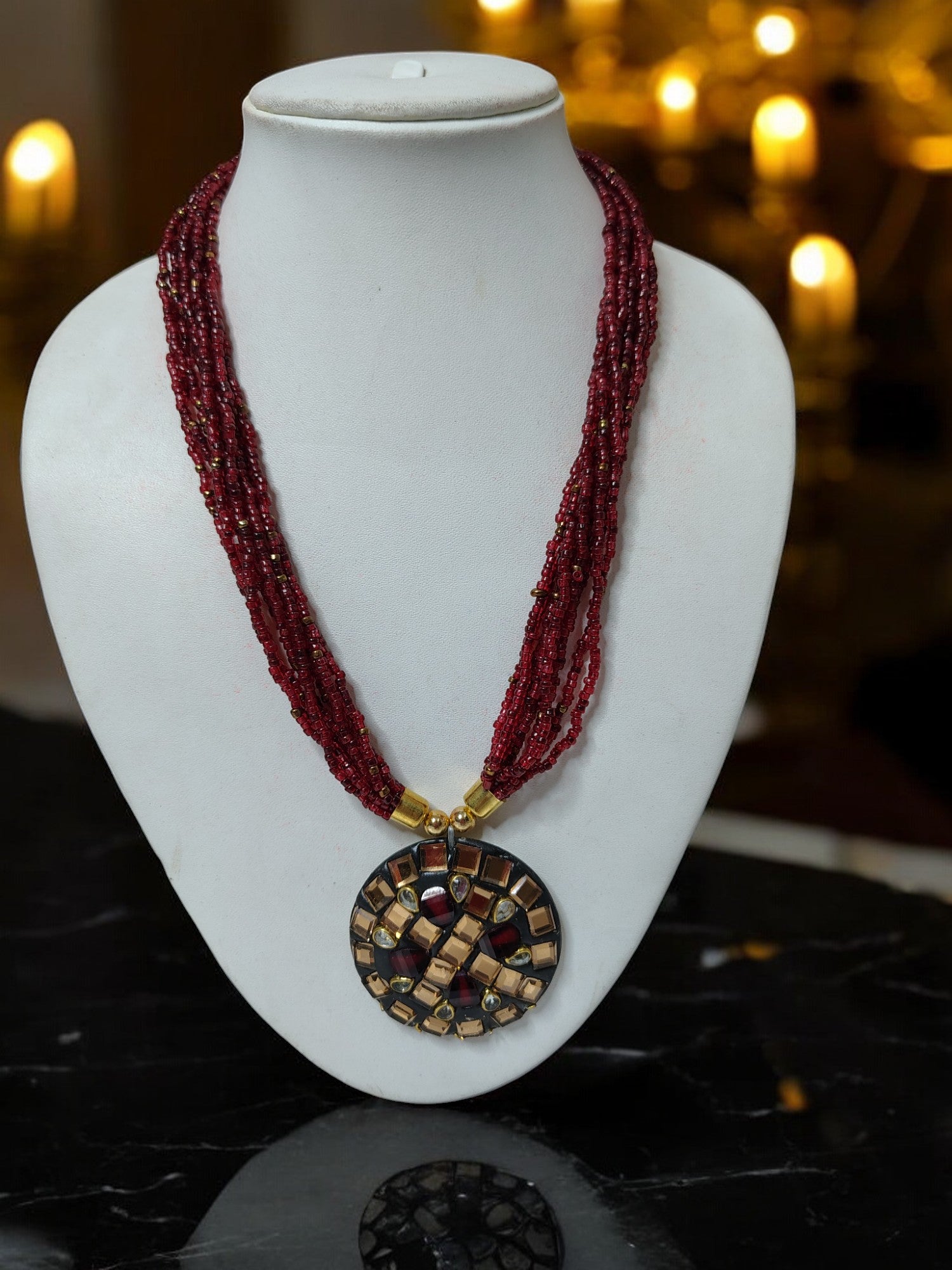 Maroon Mosaic Radiance Necklace